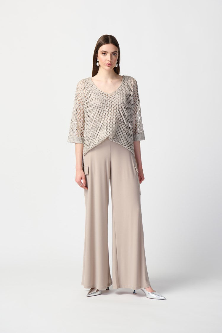 JOSEPH RIBKOFF SILKY KNIT WIDE-LEG CARGO PANTS | STYLE 241011 | COLOUR: DUNE