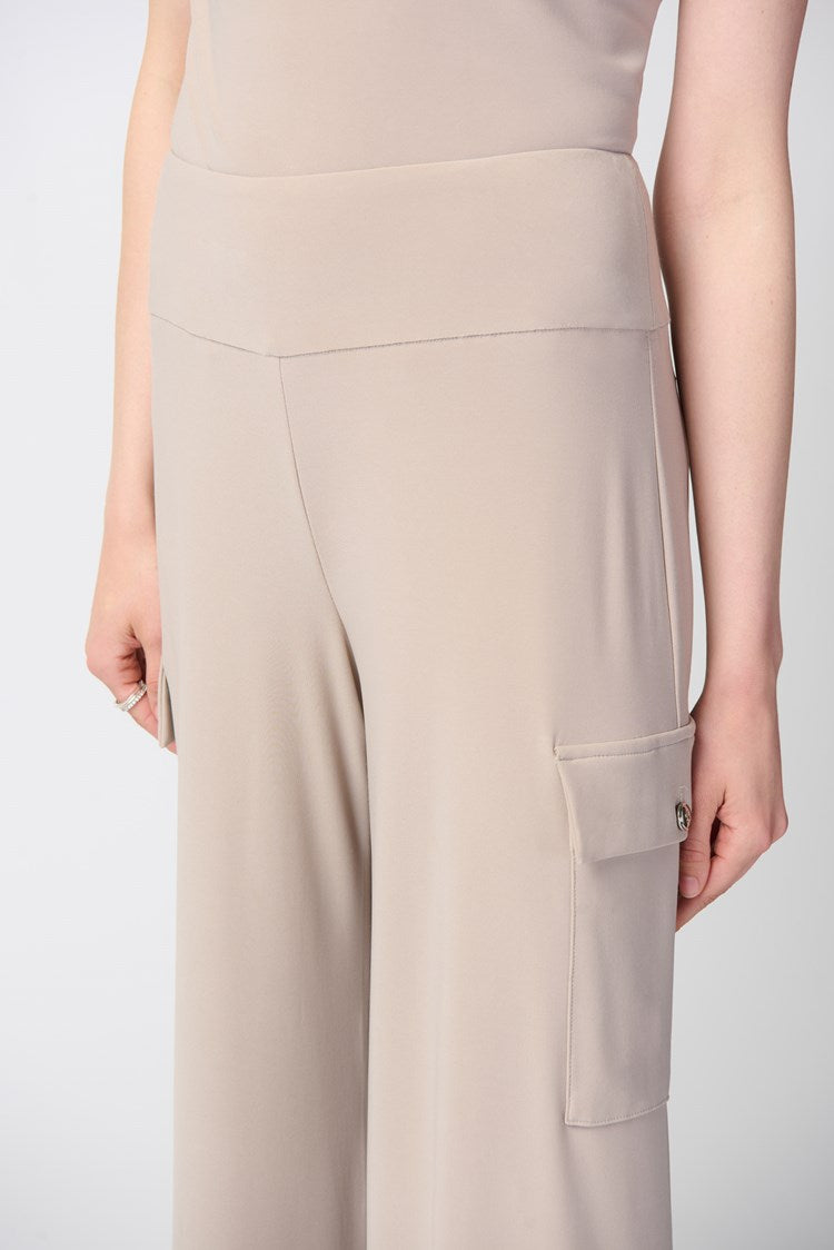 JOSEPH RIBKOFF SILKY KNIT WIDE-LEG CARGO PANTS | STYLE 241011 | COLOUR: DUNE
