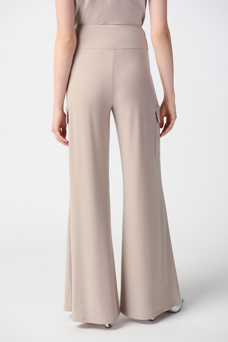 JOSEPH RIBKOFF SILKY KNIT WIDE-LEG CARGO PANTS | STYLE 241011 | COLOUR: DUNE