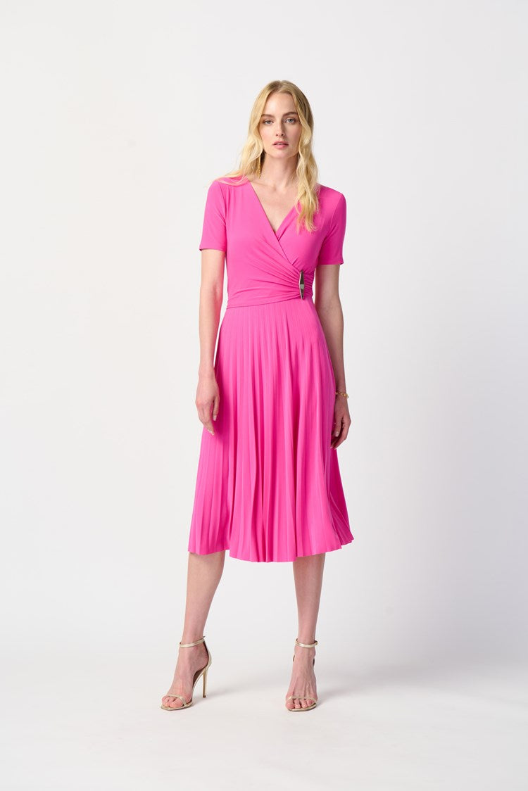 JOSEPH RIBKOFF SILKY KNIT PLEATED DRESS STYLE 241013 COLOUR PINK