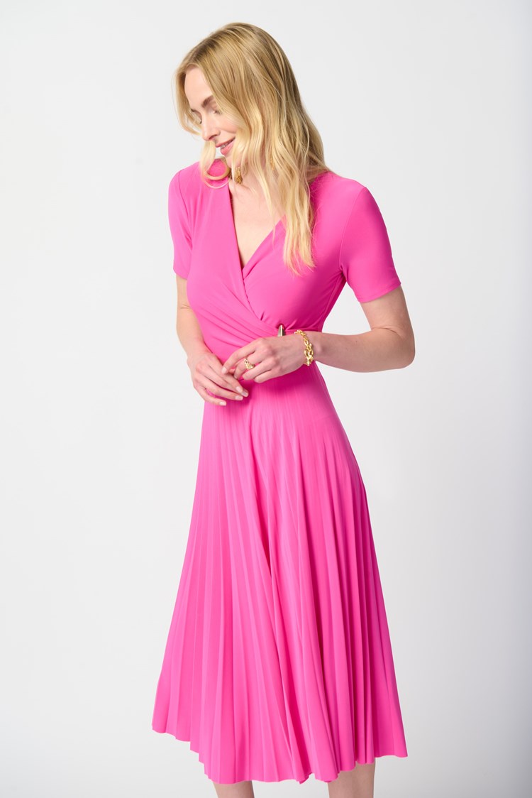 JOSEPH RIBKOFF SILKY KNIT PLEATED DRESS STYLE 241013 COLOUR PINK
