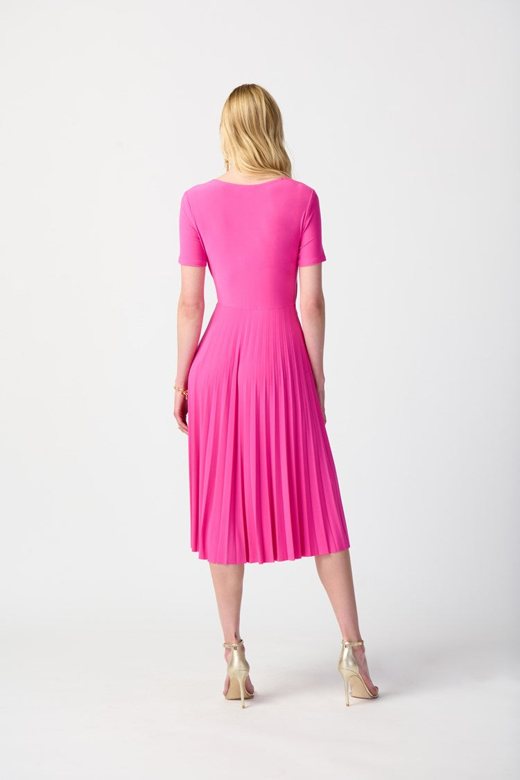 JOSEPH RIBKOFF SILKY KNIT PLEATED DRESS STYLE 241013 COLOUR PINK