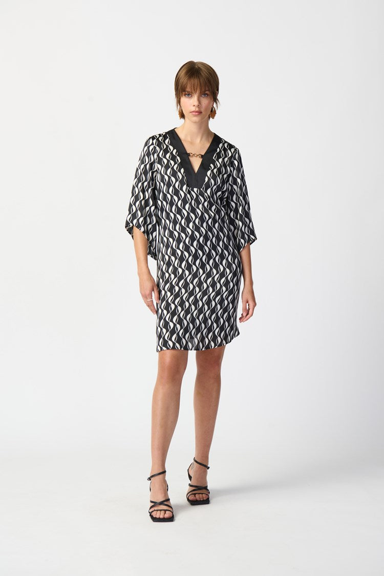 JOSEPH RIBKOFF GEOMETRIC PRINT DRESS STYLE 241141 COLOUR BLACK/MOONSTONE