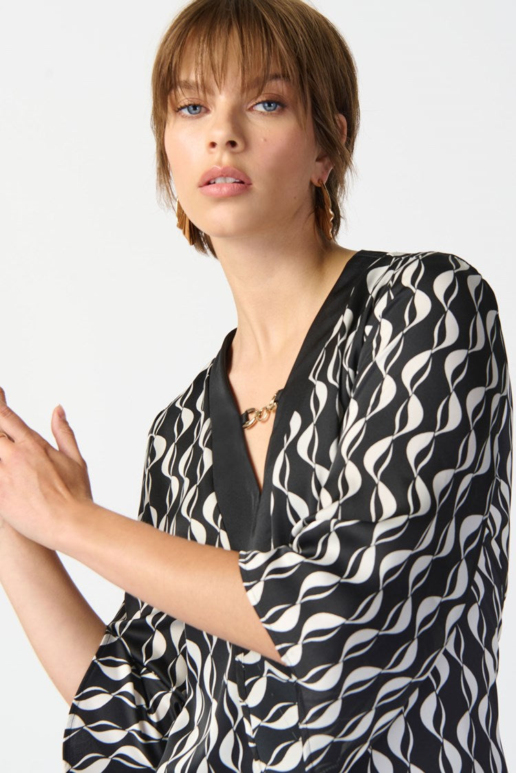 JOSEPH RIBKOFF GEOMETRIC PRINT DRESS STYLE 241141 COLOUR BLACK/MOONSTONE