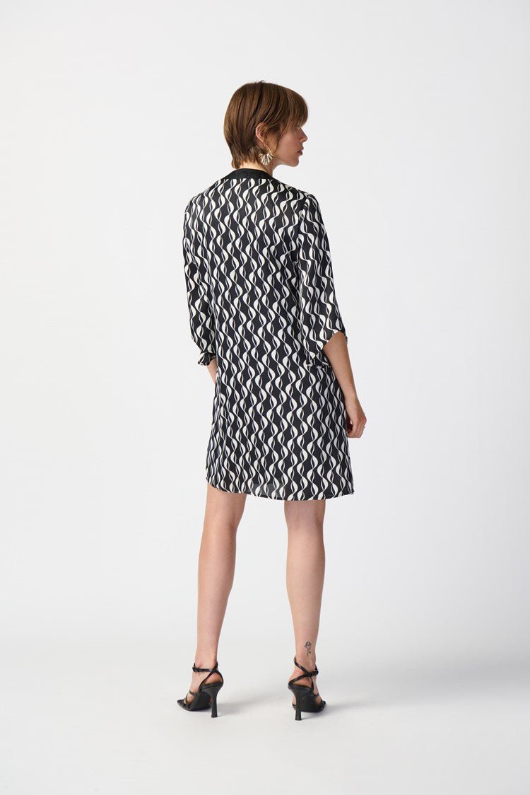 JOSEPH RIBKOFF GEOMETRIC PRINT DRESS STYLE 241141 COLOUR BLACK/MOONSTONE