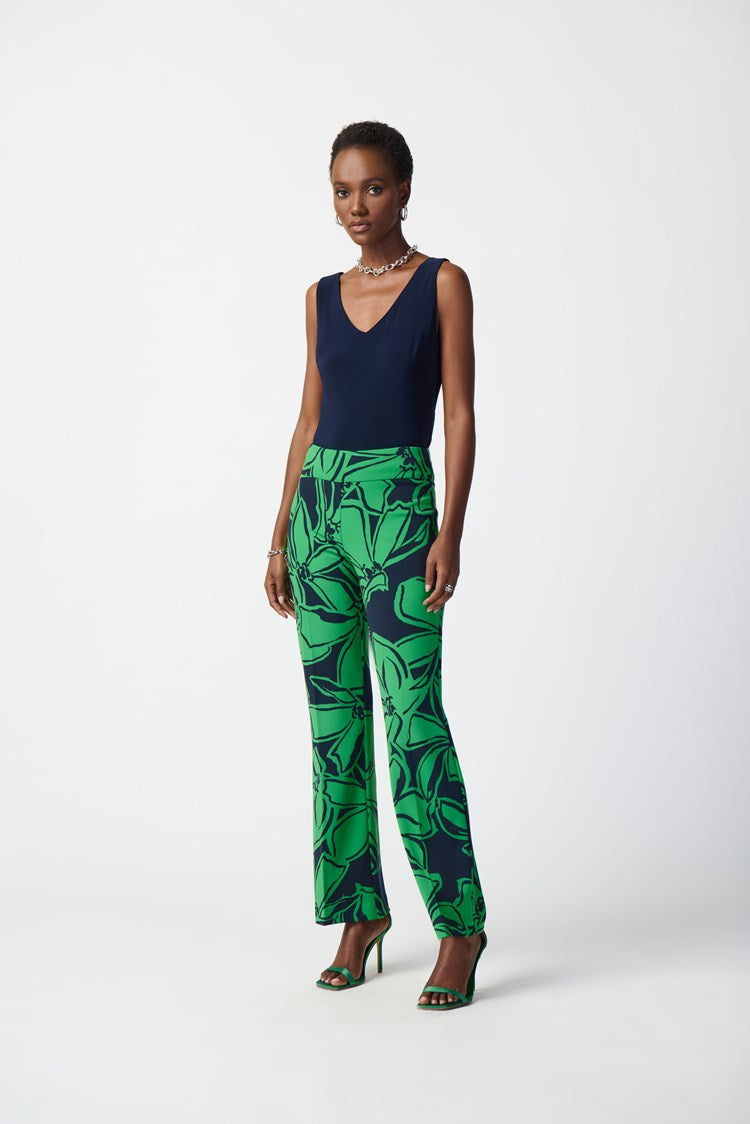 JOSEPH RIBKOFF FLORAL PRINT PANTS STYLE 241254 COLOUR MIDNIGHT BLUE/GREEN