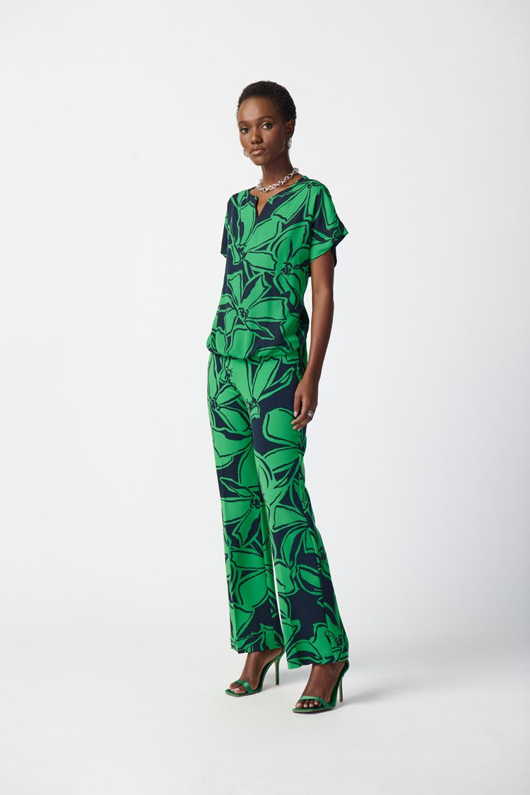 JOSEPH RIBKOFF FLORAL PRINT PANTS STYLE 241254 COLOUR MIDNIGHT BLUE/GREEN