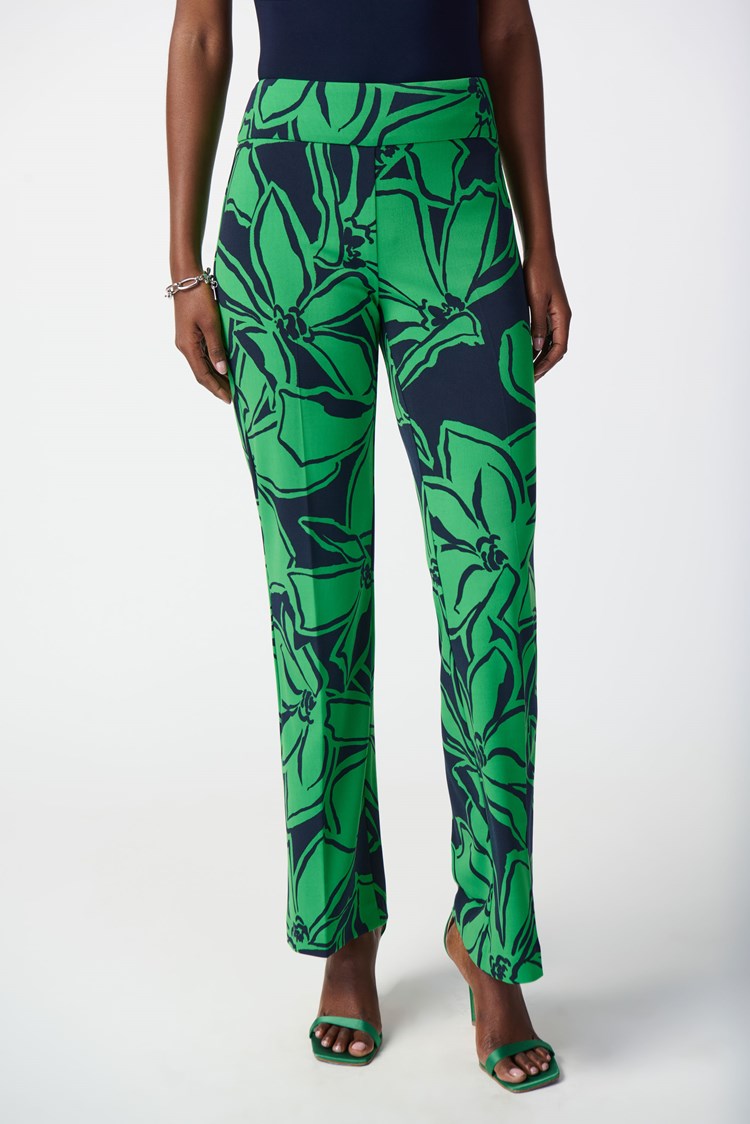 JOSEPH RIBKOFF FLORAL PRINT PANTS STYLE 241254 COLOUR MIDNIGHT BLUE/GREEN