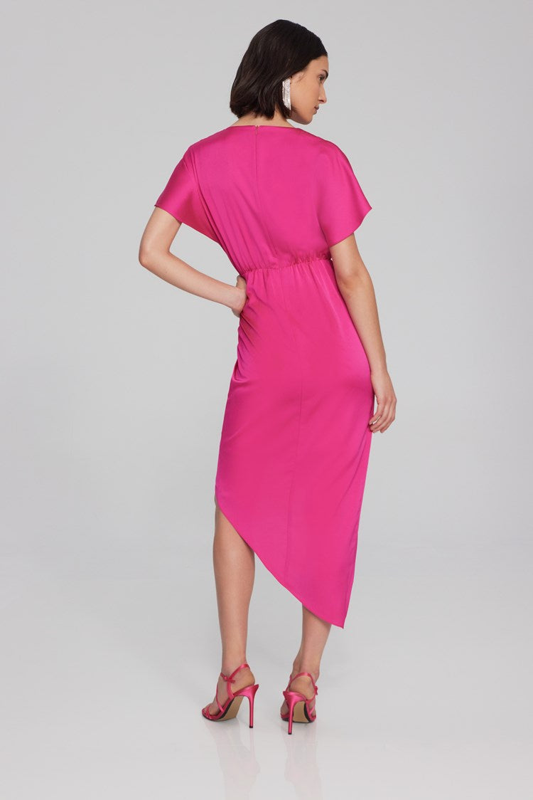 JOSEPH RIBKOFF SATIN ASYMMETRICAL FLOWY WRAP DRESS | STYLE 241777 | COLOUR: SHOCKING PINK