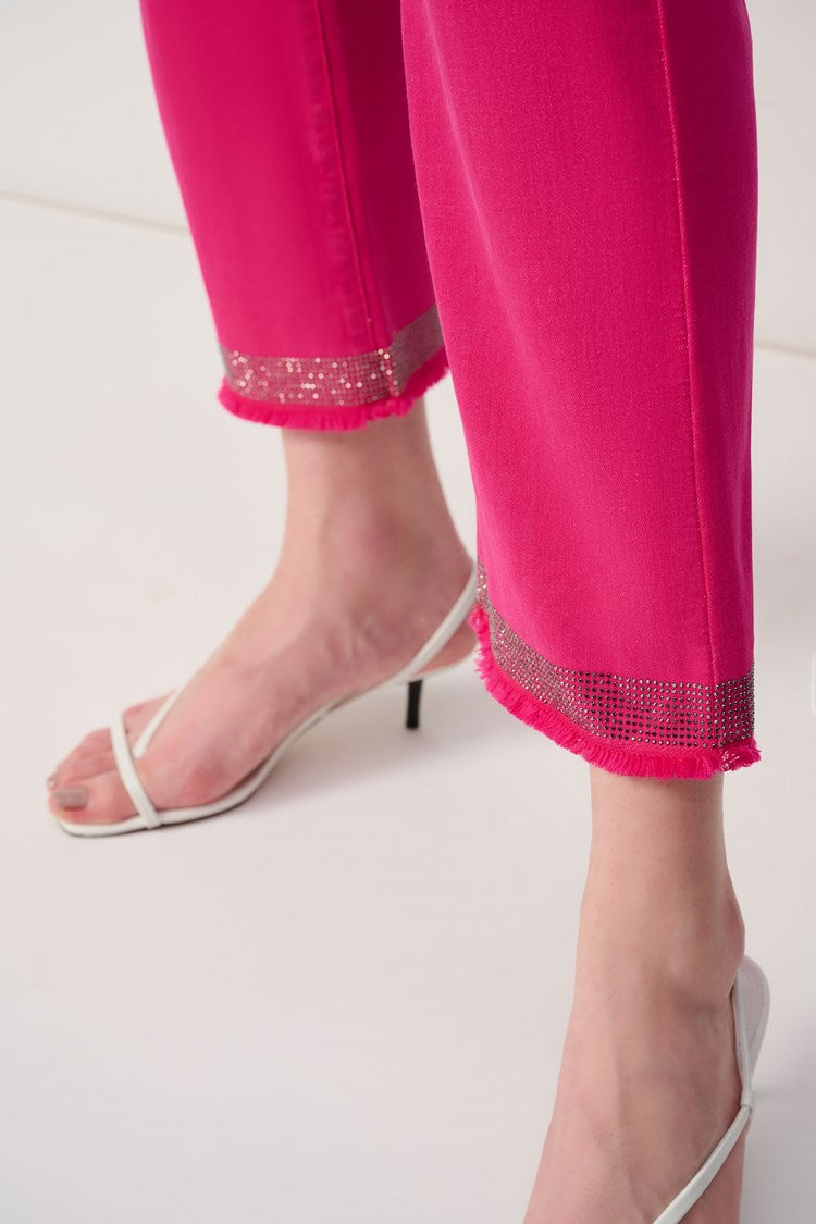 JOSEPH RIBKOFF FRAYED HEM PANT STYLE 243964S25 COLOUR GERANIUM
