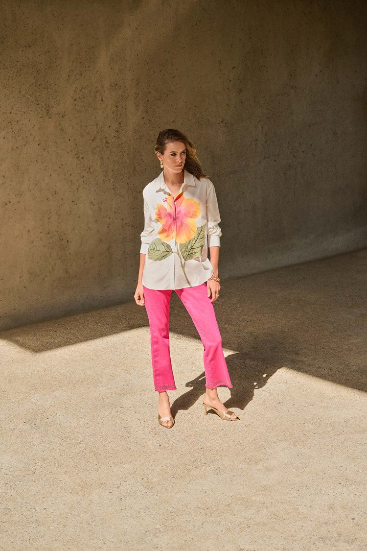 JOSEPH RIBKOFF FRAYED HEM PANT STYLE 243964S25 COLOUR GERANIUM