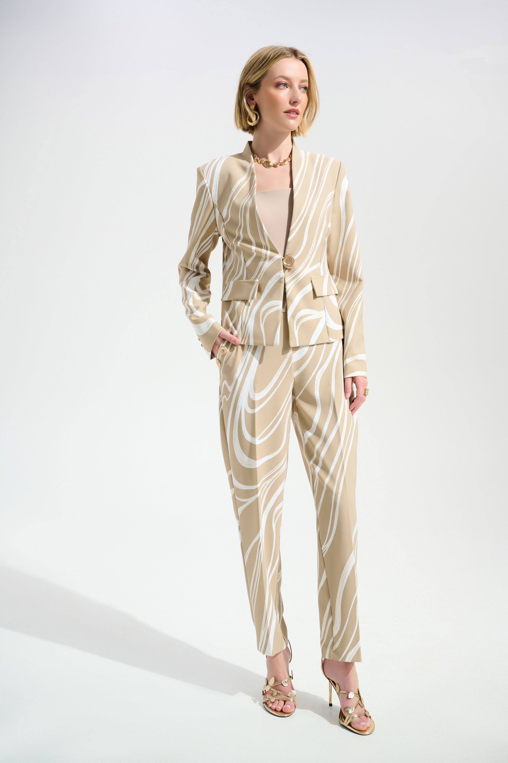 JOSEPH RIBKOFF ABSTRACT PRINT TROUSER STYLE 261751 COLOUR BEIGE/VANILLA