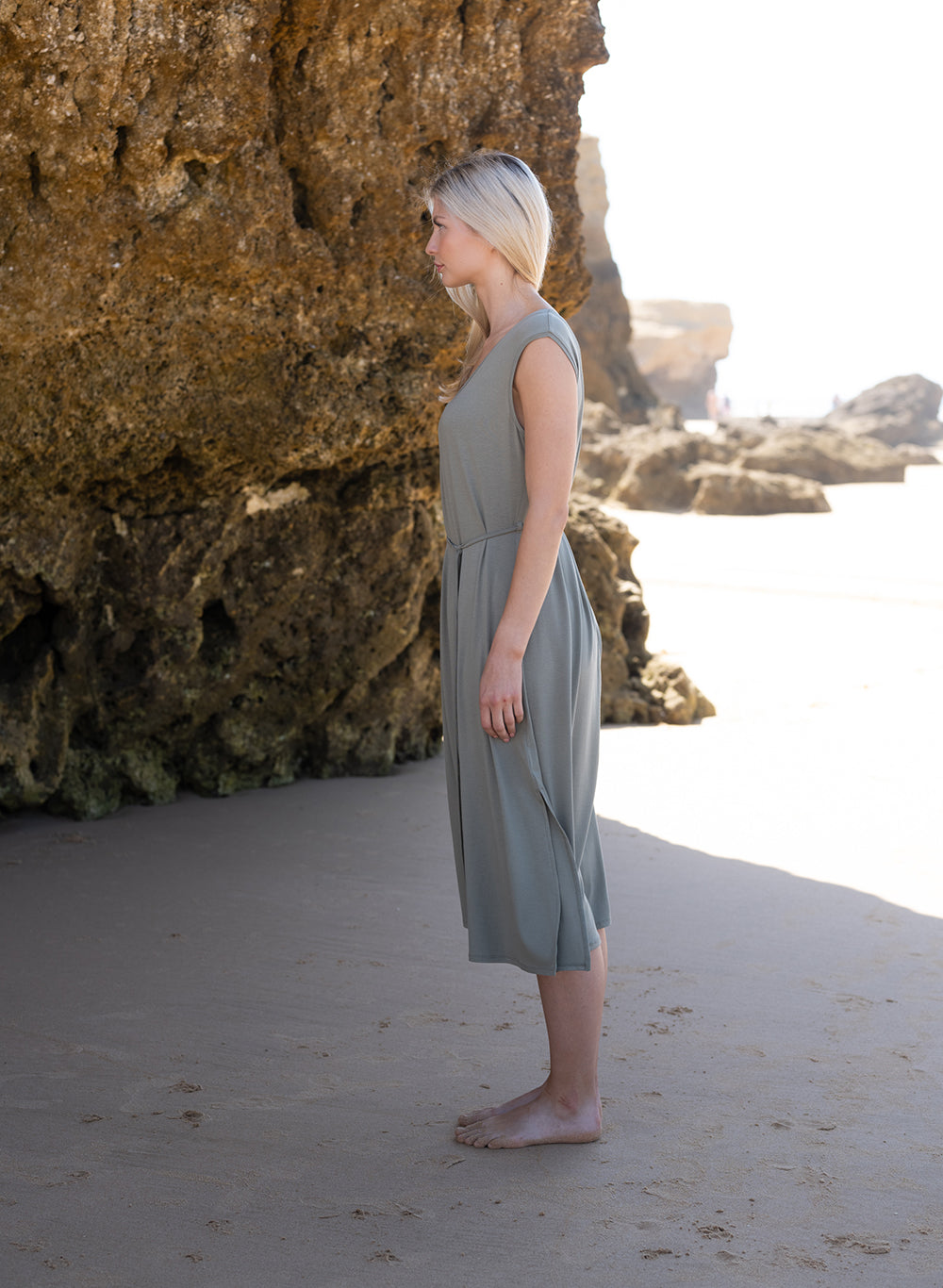 MARBLE SCOOP NECK FIT AND FLARE DRESS | STYLE 7456 COLOUR KHAKI (123)