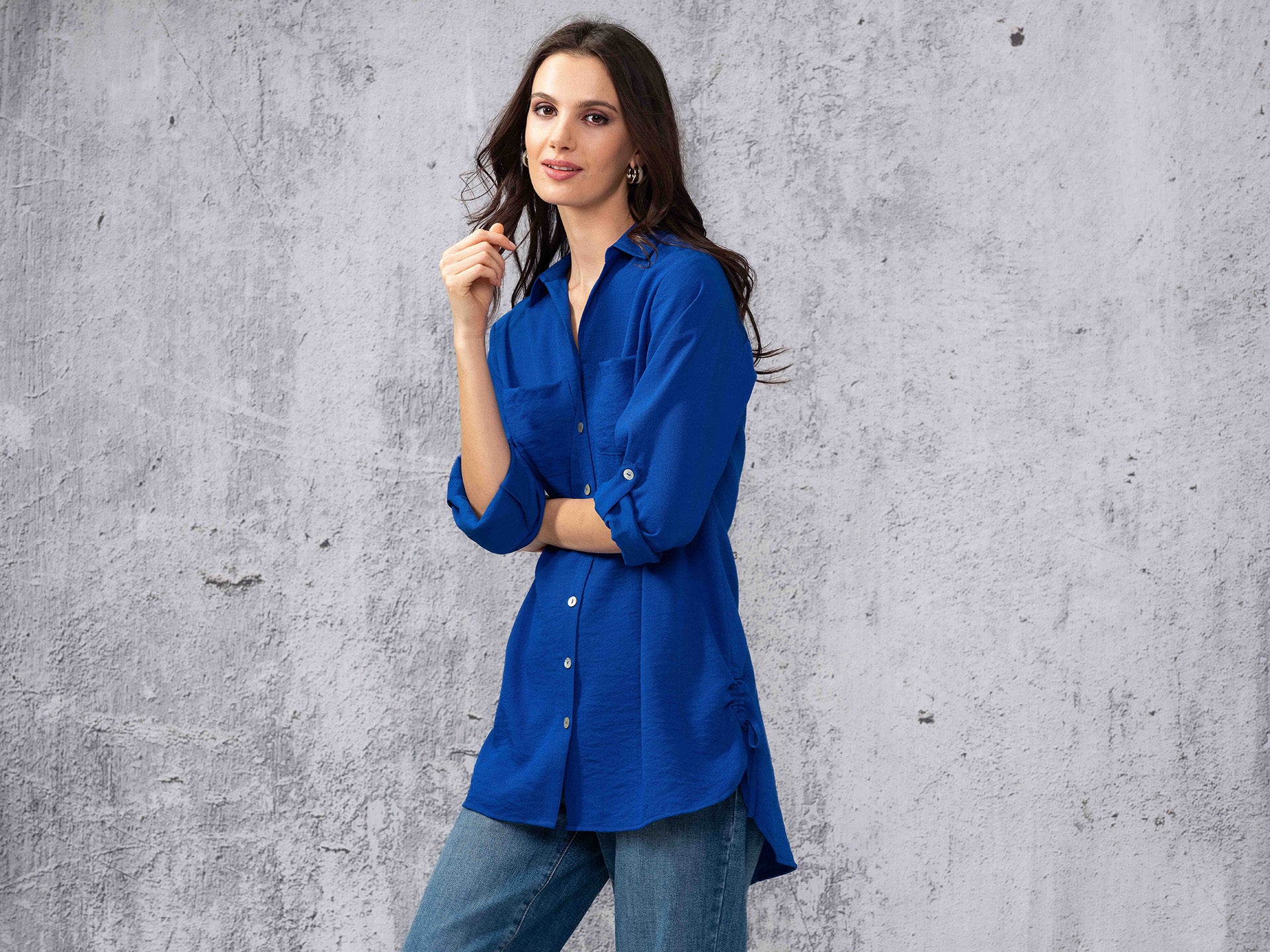 ALISON SHERI LONG LENGTH SHIRT STYLE A44082 COLOUR BLUE