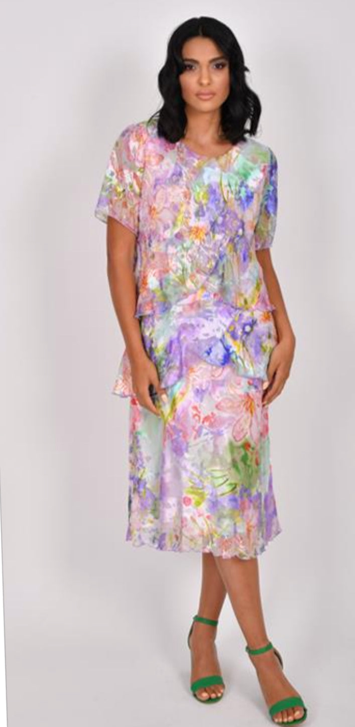 ALLISON PURE SILK DRESS STYLE 4797 COLOUR ROYAL GREEN MULTI