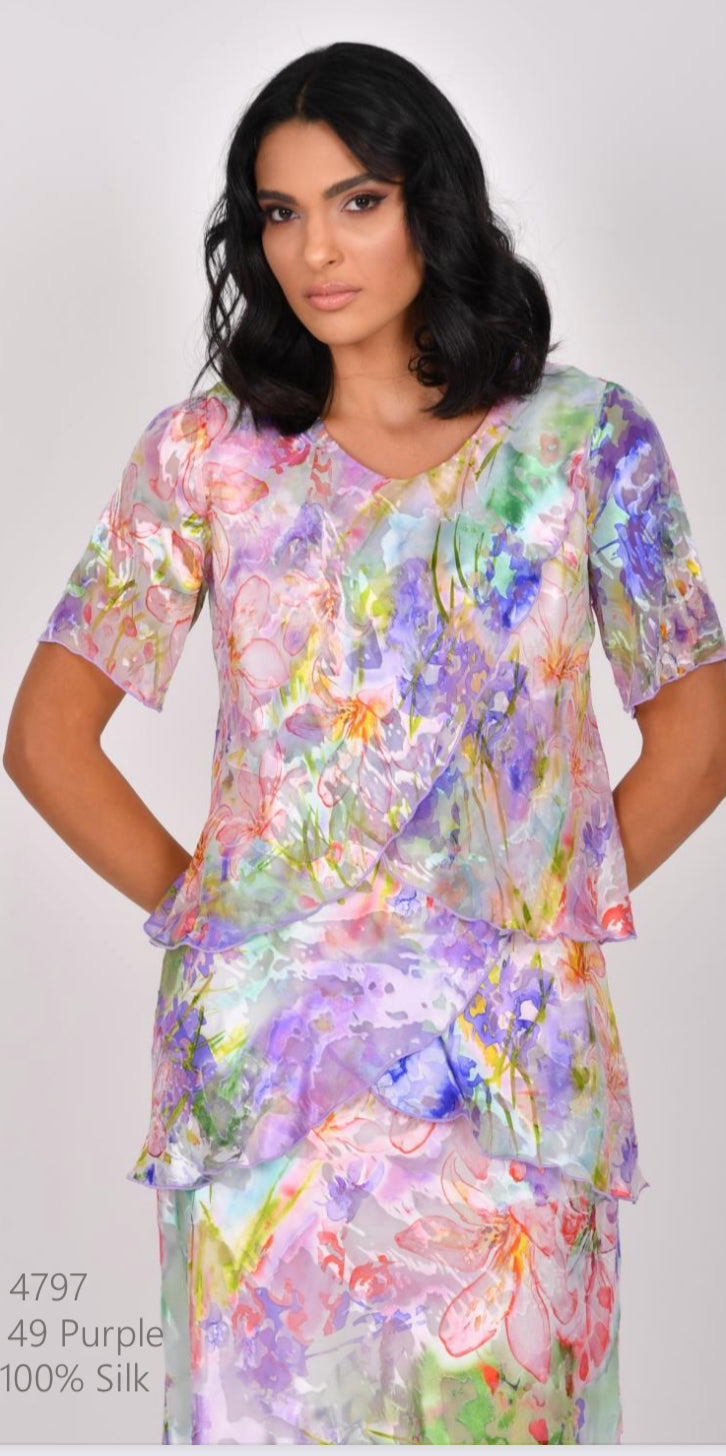 ALLISON PURE SILK DRESS STYLE 4797 COLOUR ROYAL GREEN MULTI