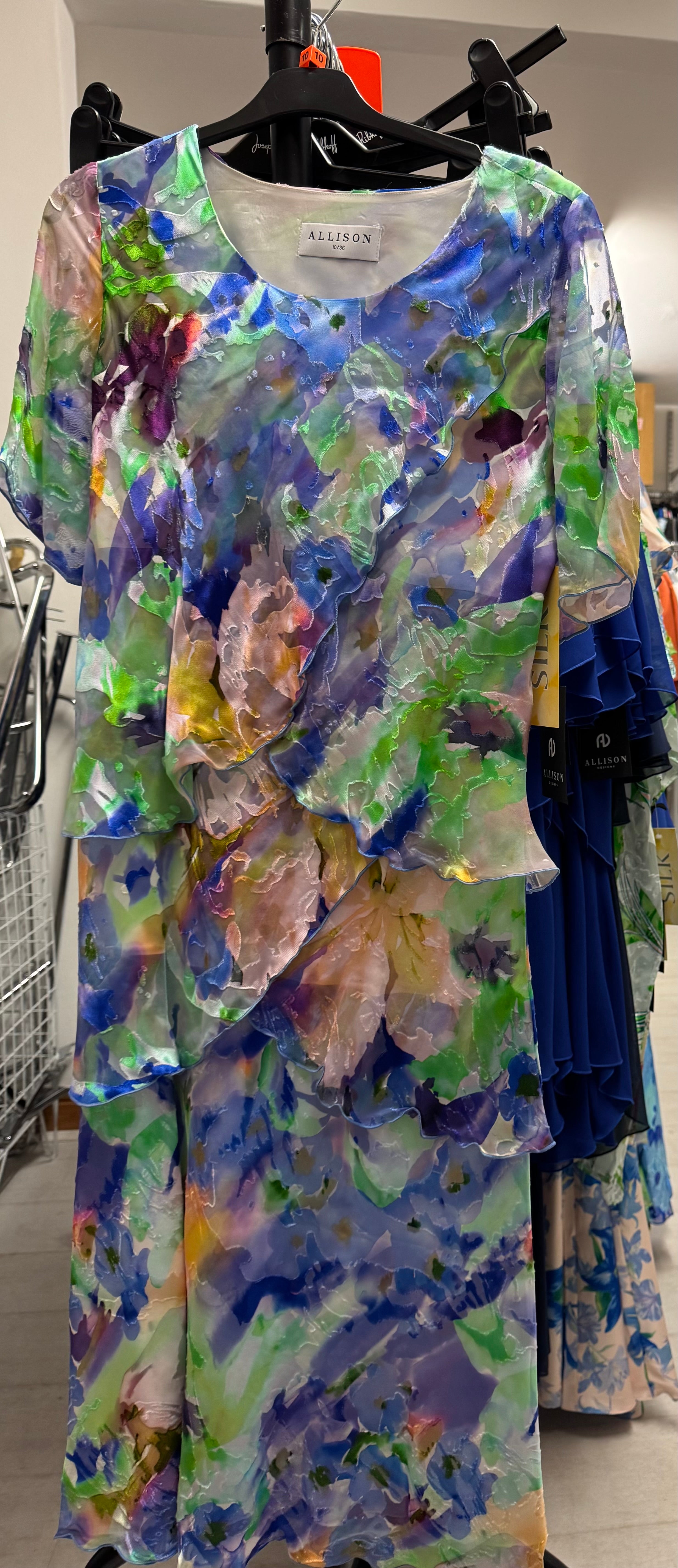 ALLISON PURE SILK DRESS STYLE 4797 COLOUR ROYAL GREEN MULTI