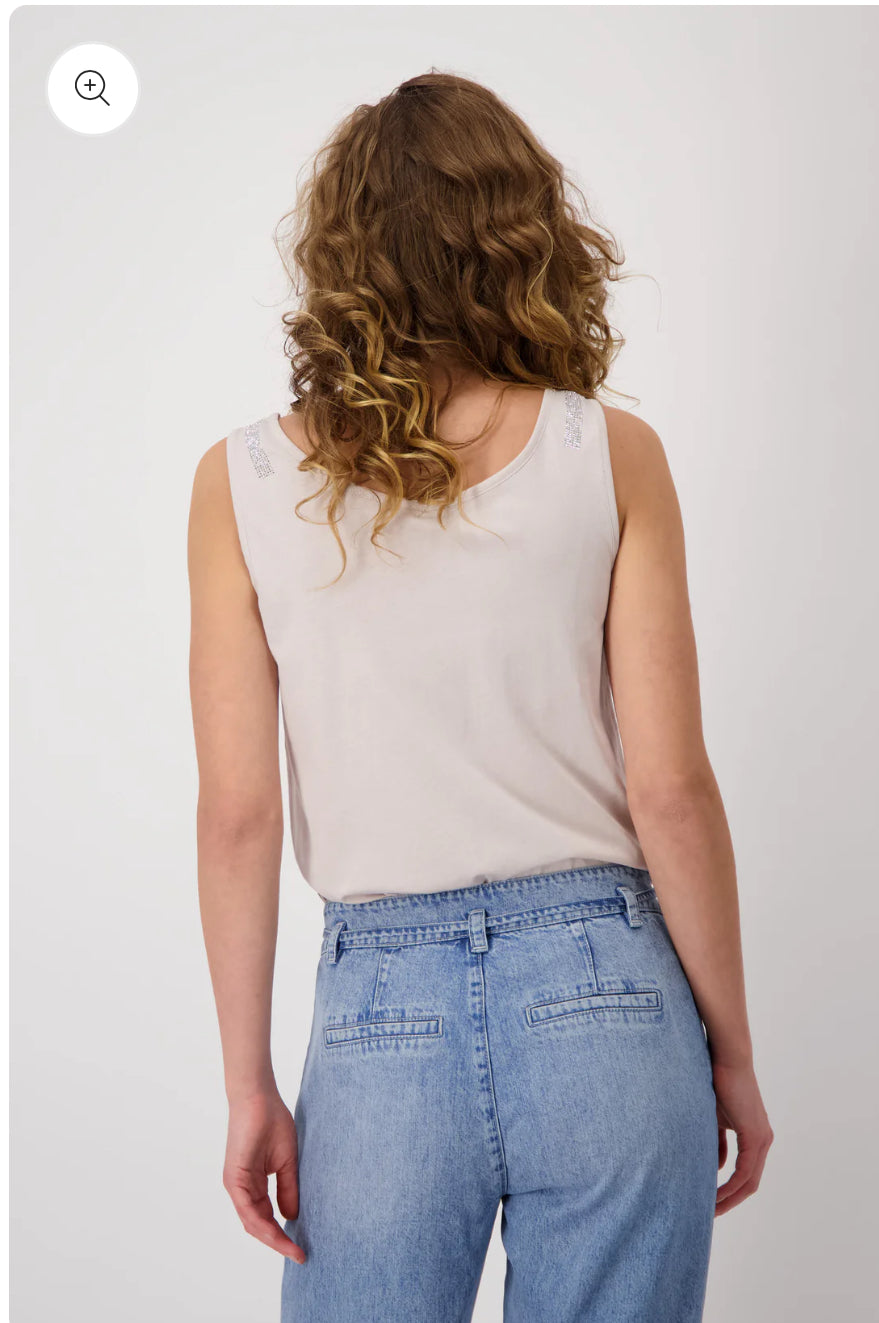 MONARI SLEEVELESS TOP WITH EMBELLISHMENT STYLE 409366 COLOUR WARM SAND