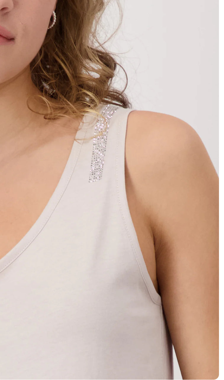 MONARI SLEEVELESS TOP WITH EMBELLISHMENT STYLE 409366 COLOUR WARM SAND