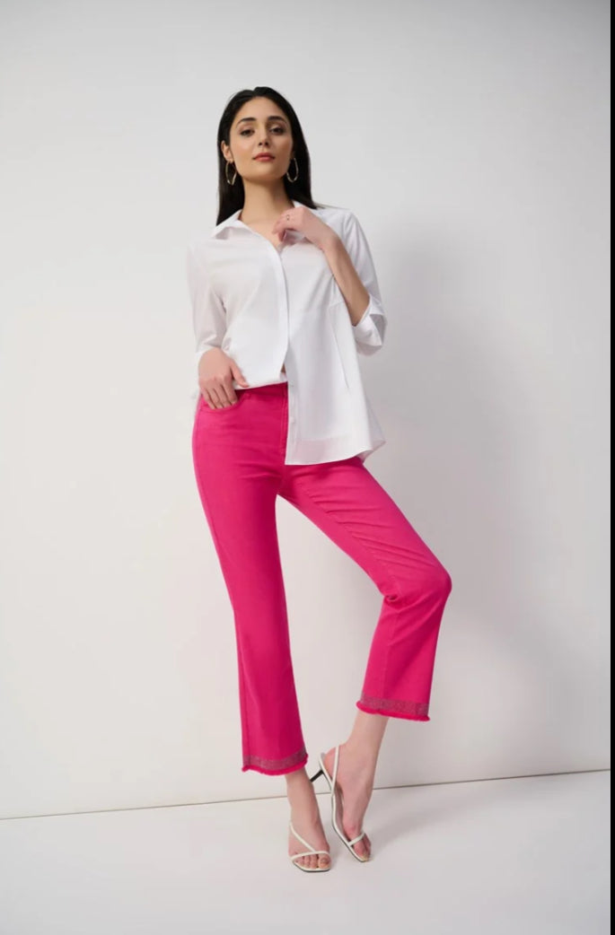 JOSEPH RIBKOFF FRAYED HEM PANT STYLE 243964S25 COLOUR GERANIUM