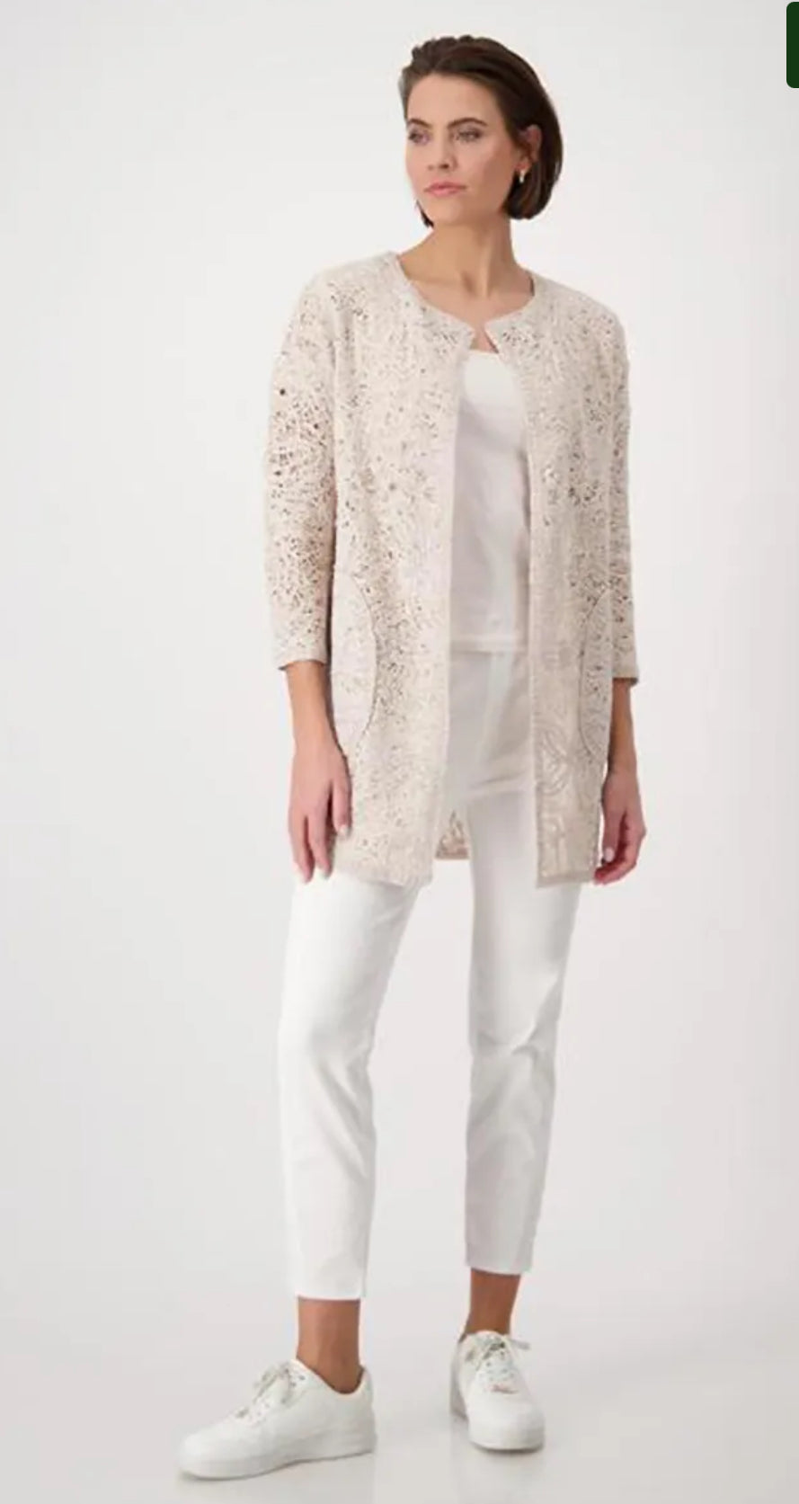 MONARI LONG KNITTED JACKET STYLE 409459 COLOUR WARM SAND