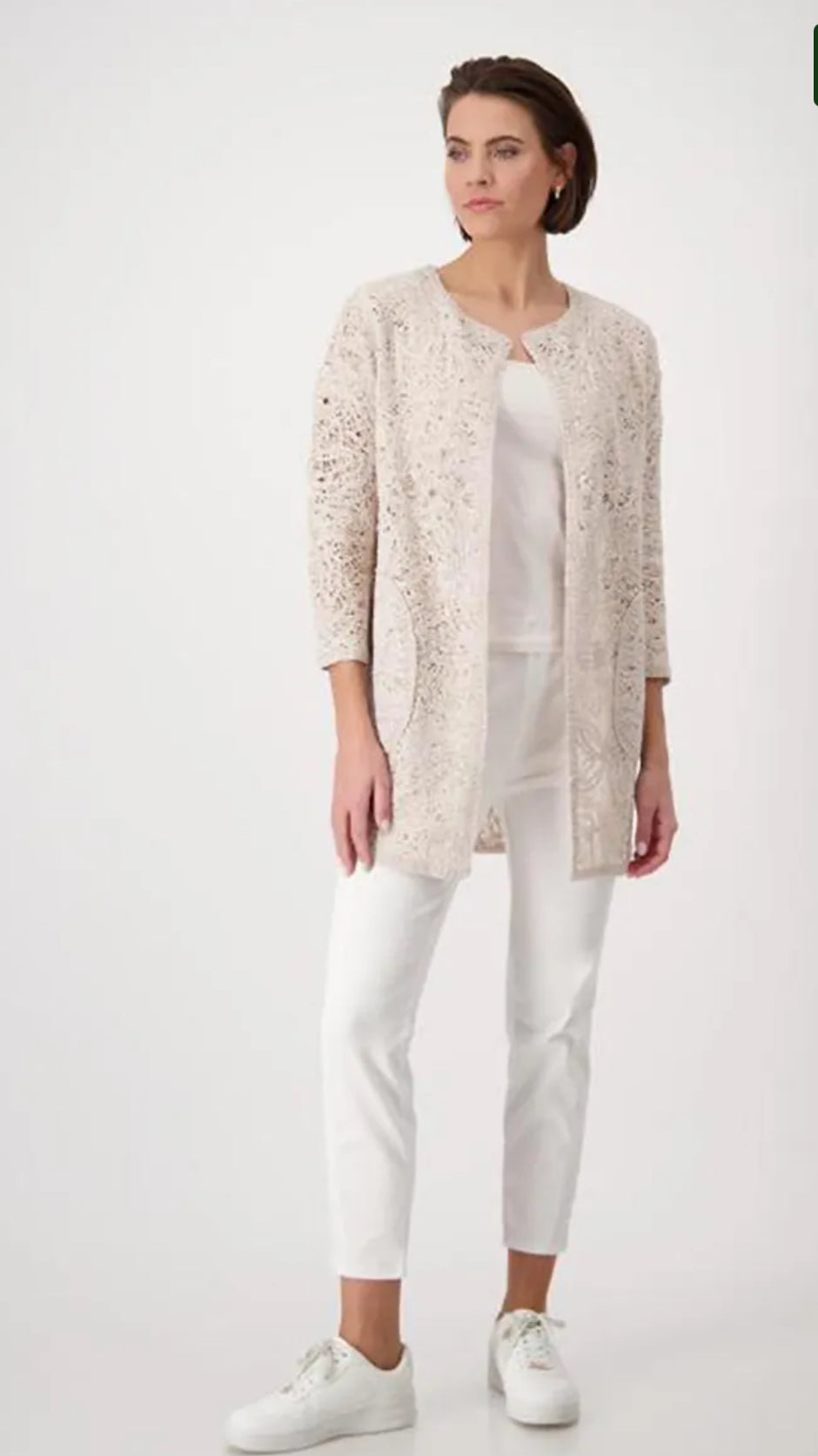 MONARI LONG KNITTED JACKET STYLE 409459 COLOUR WARM SAND
