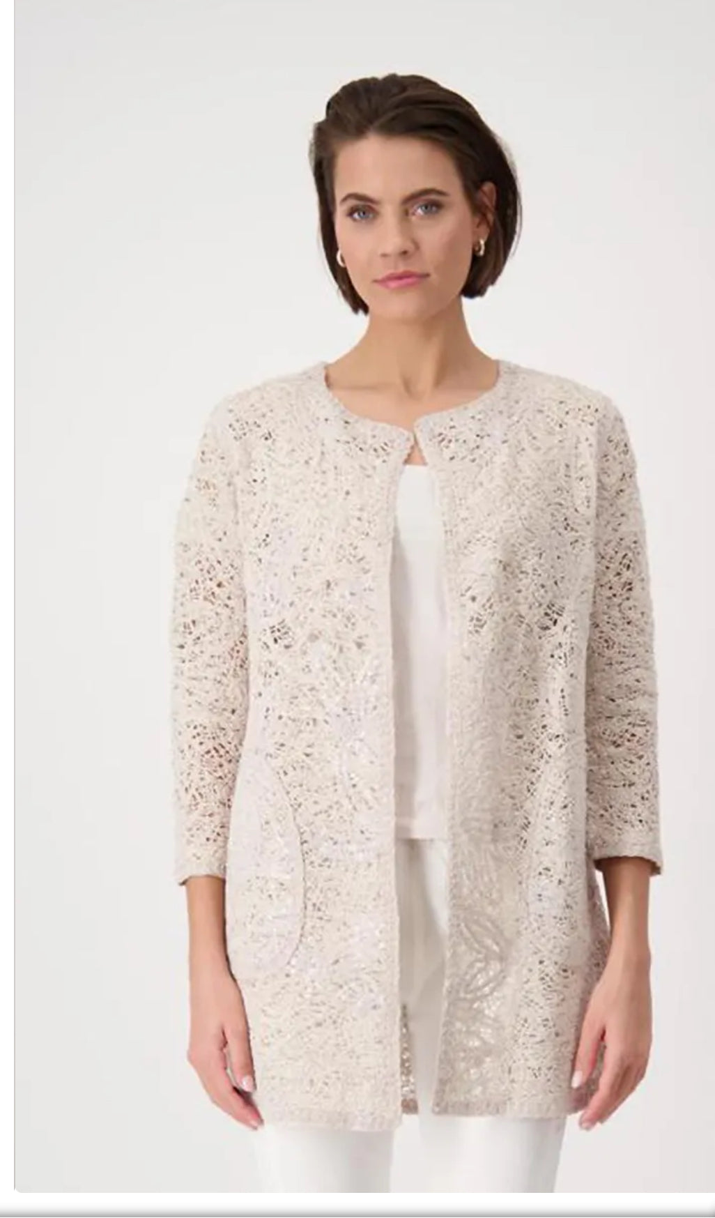 MONARI LONG KNITTED JACKET STYLE 409459 COLOUR WARM SAND