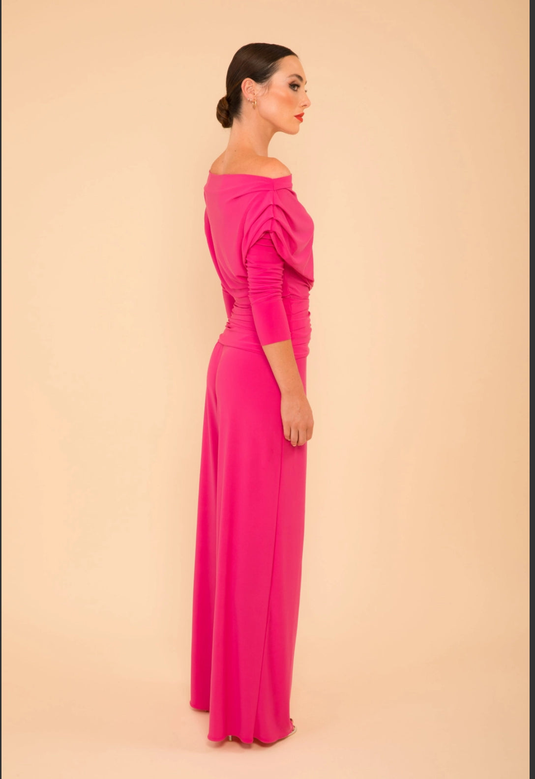 ATOM LABEL JUMPSUIT WITH SLEEVE COLOUR HOT PINK
