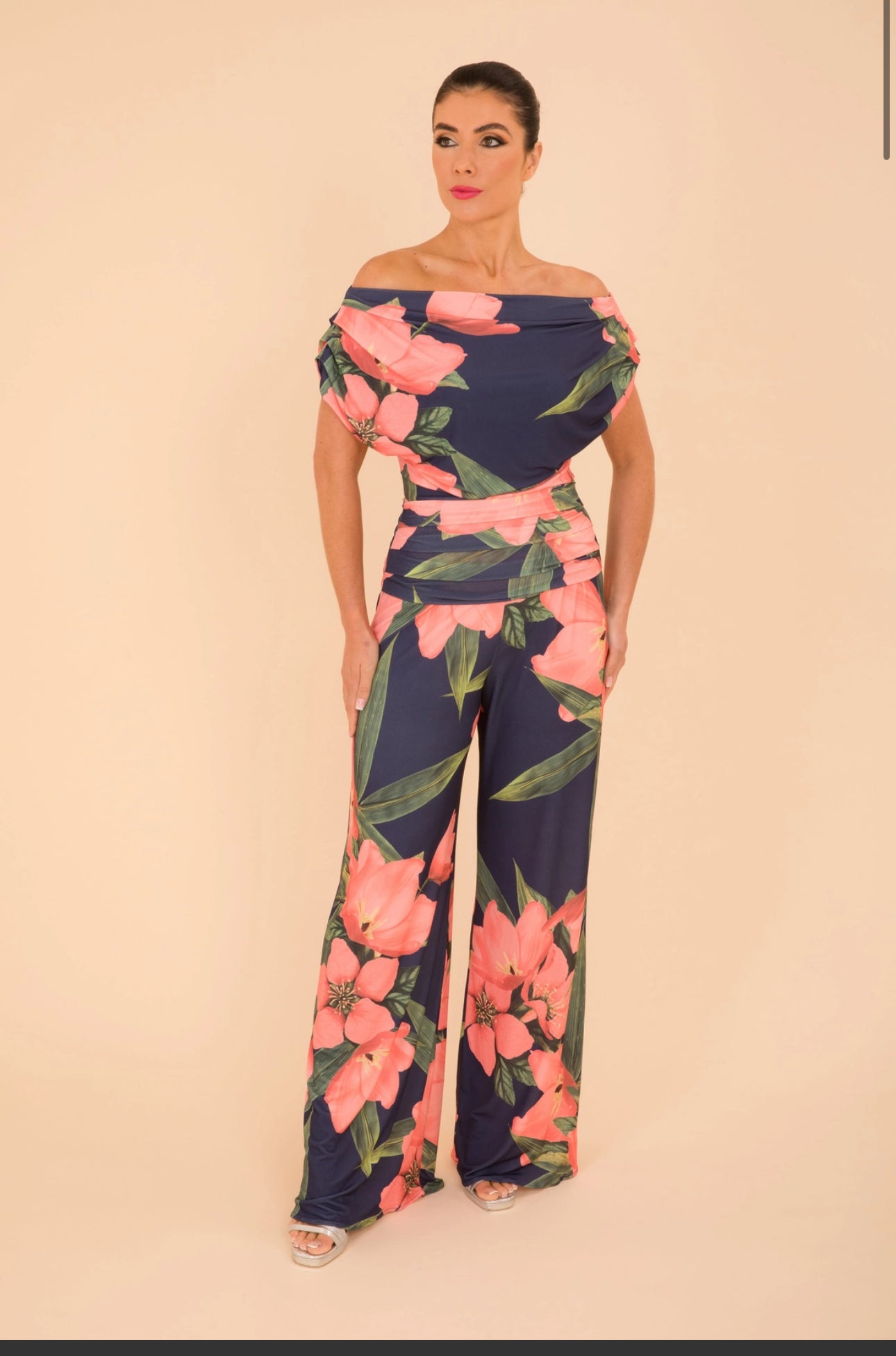 ATOM LABEL CARBON JUMPSUIT IN NAVY & CORAL