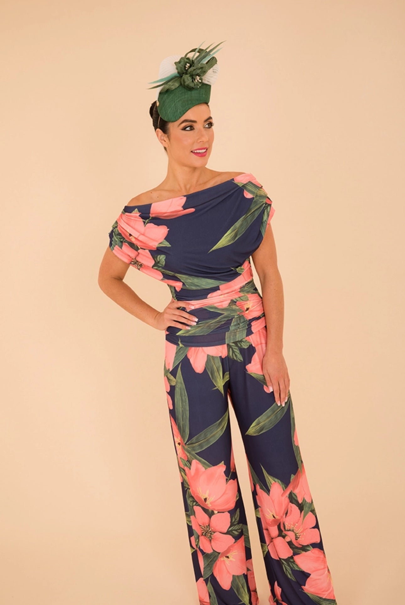 ATOM LABEL CARBON JUMPSUIT IN NAVY & CORAL