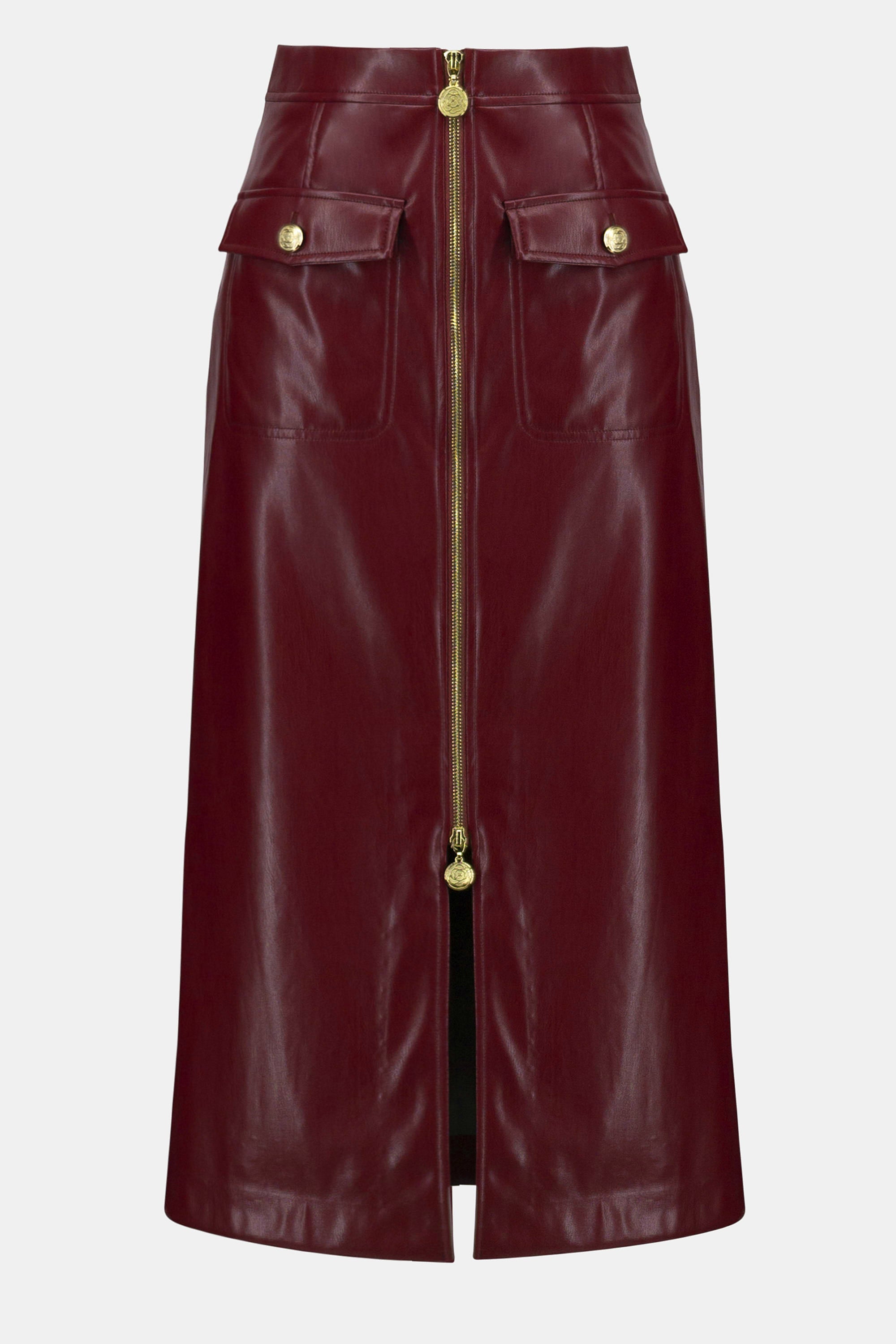 JOSEPH RIBKOFF LEATHERETTE PENCIL SKIRT STYLE 253991 COLOUR MERLOT