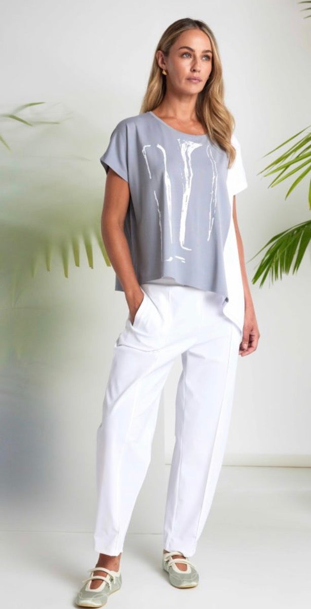 NAYA PLACEMENT PRINT TOP STYLE NAS26119 COLOUR DOVE/WHITE