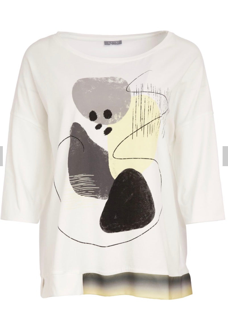 NAYA PLACEMENT PRINT TOP STYLE NAS26124 COLOUR WHITE/LEMON