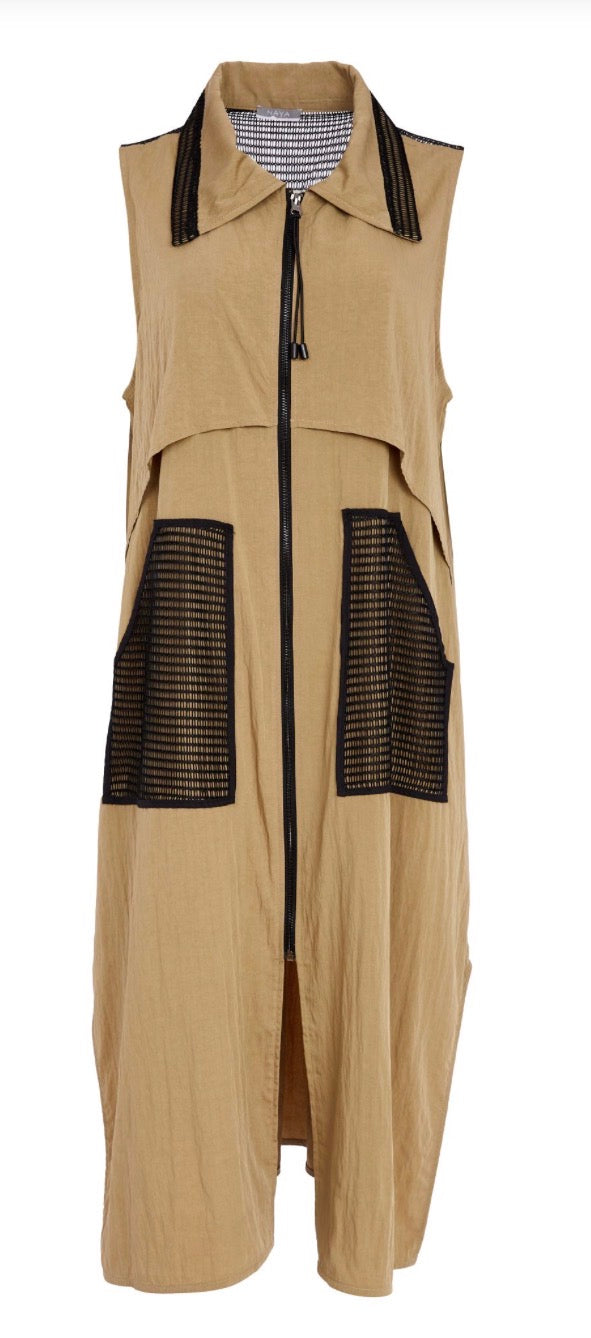 NAYA LONG LINE ZIPPED WAISTCOAT STYLE NAS26219 COLOUR TAN