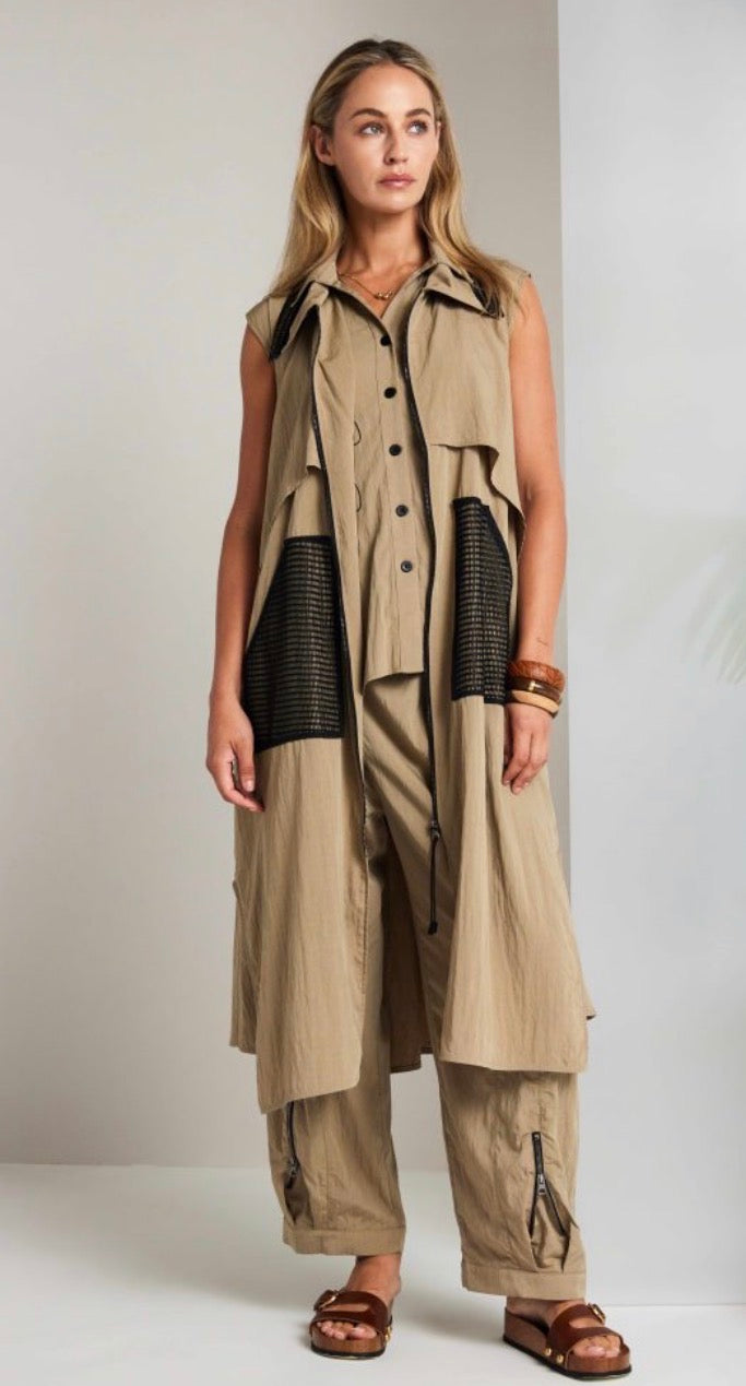 NAYA LONG LINE ZIPPED WAISTCOAT STYLE NAS26219 COLOUR TAN