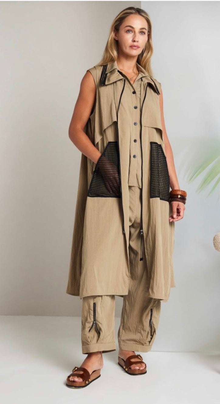 NAYA LONG LINE ZIPPED WAISTCOAT STYLE NAS26219 COLOUR TAN