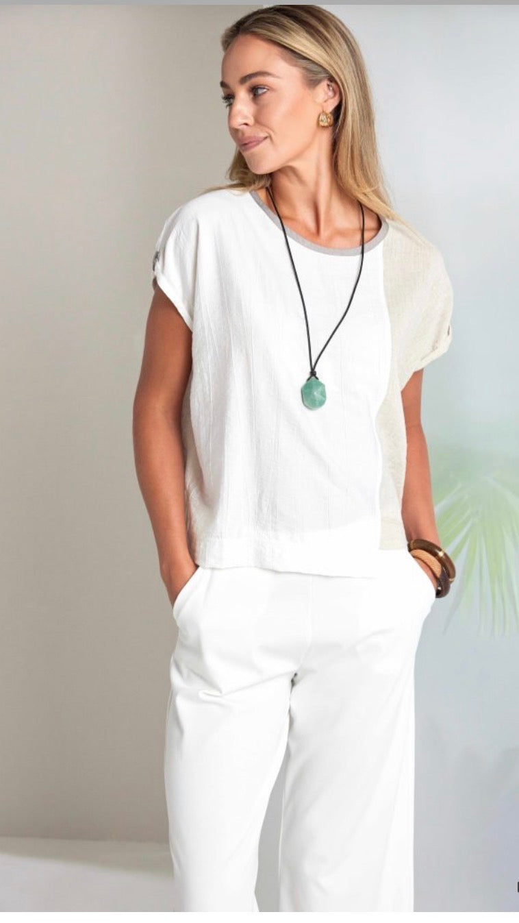 NAYA WIDE LEG PULL ON TROUSER STYLE NAS26237 COLOUR CREAM