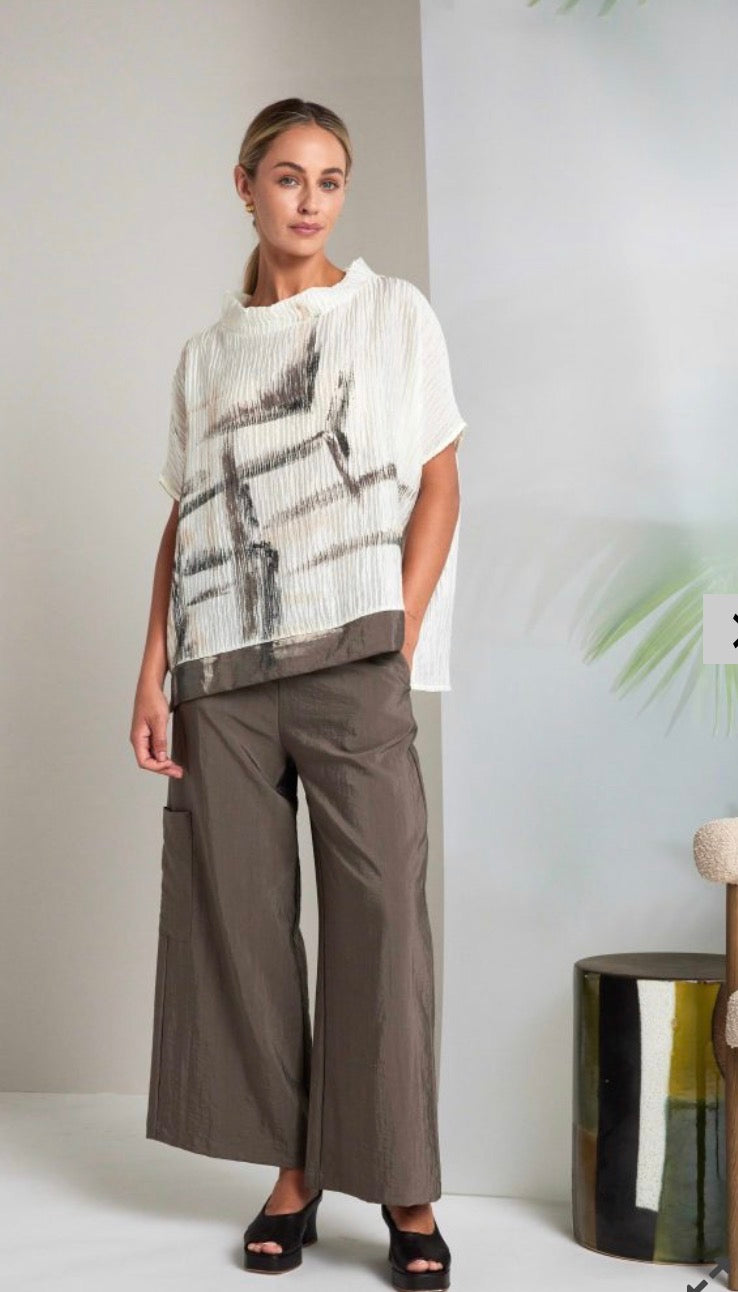 NAYA RIPPLE PRINT TOP STYLE NAS26265 COLOUR CREAM/TAUPE
