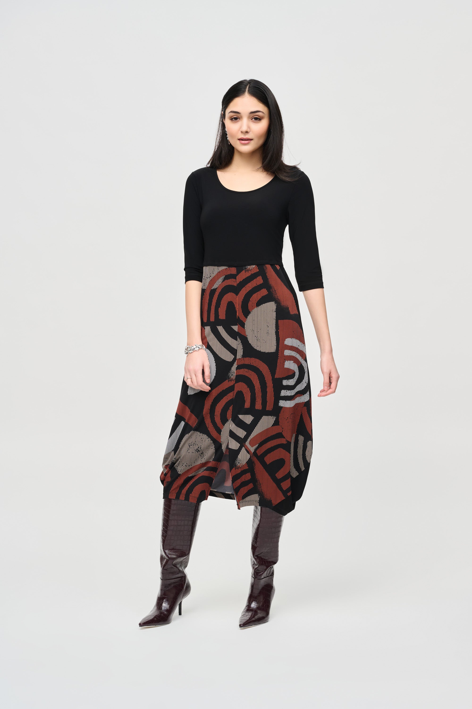 JOSEPH RIBKOFF GEOMETRIC PRINT DRESS STYLE 243234 COLOUR BLACK/MULTI