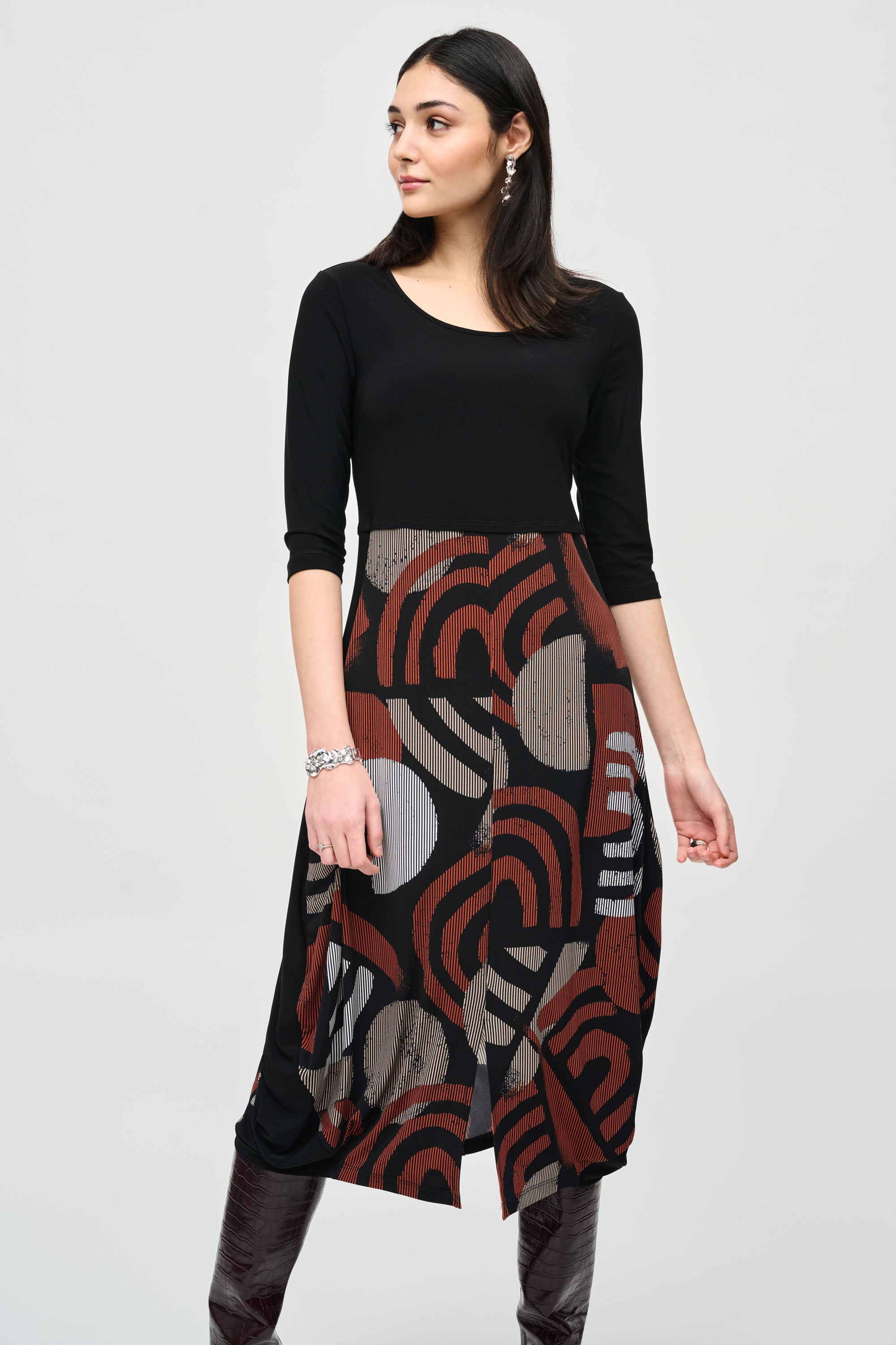 JOSEPH RIBKOFF GEOMETRIC PRINT DRESS STYLE 243234 COLOUR BLACK/MULTI