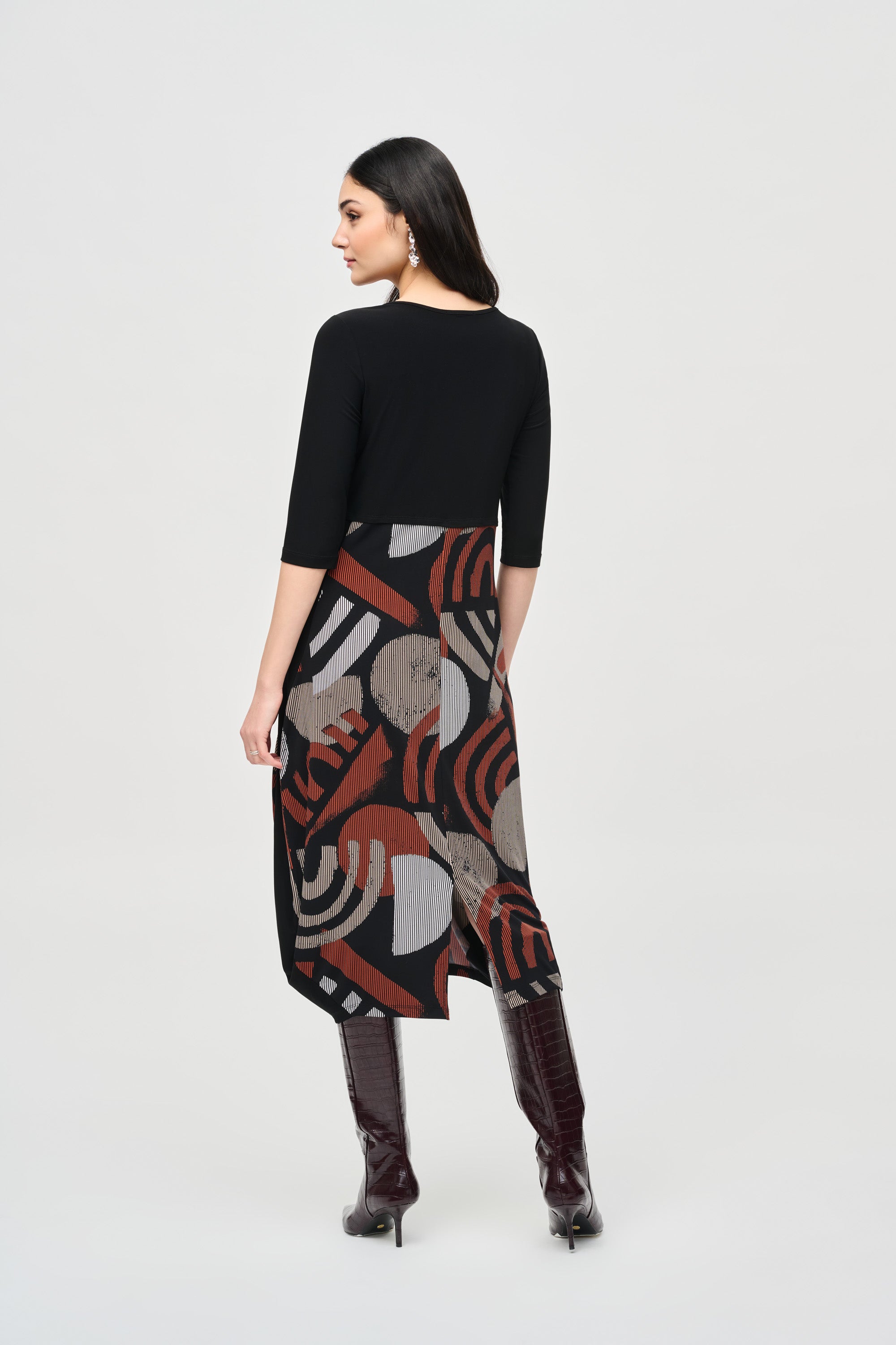 JOSEPH RIBKOFF GEOMETRIC PRINT DRESS STYLE 243234 COLOUR BLACK/MULTI