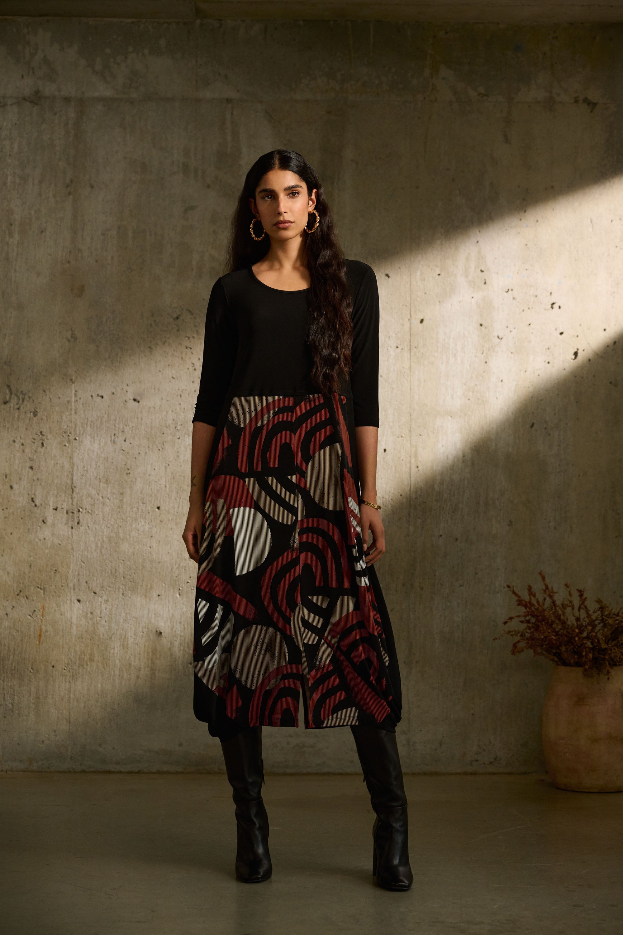 JOSEPH RIBKOFF GEOMETRIC PRINT DRESS STYLE 243234 COLOUR BLACK/MULTI