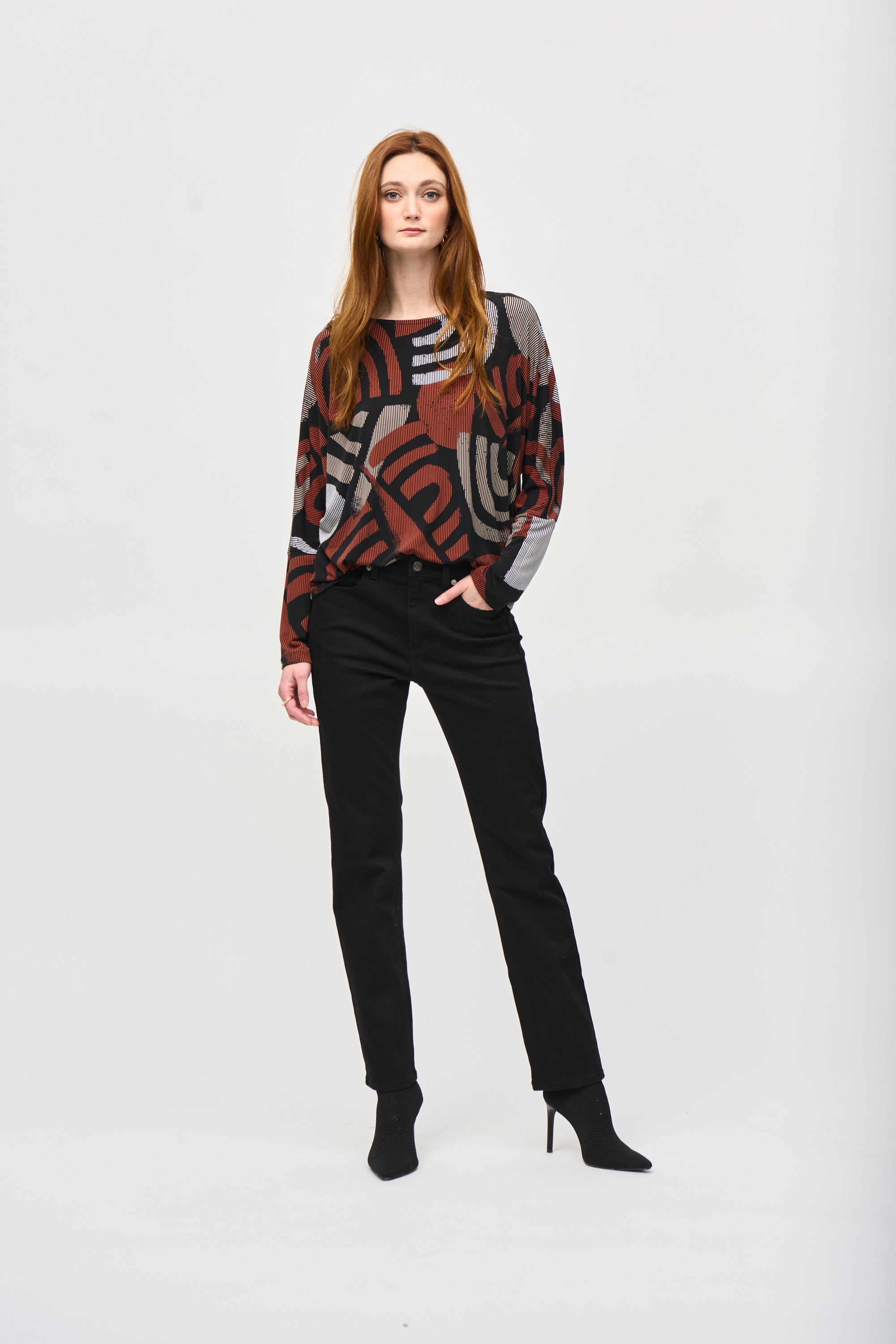 JOSEPH RIBKOFF GEOMETRIC PRINT BOXY TOP STYLE 243101 COLOUR BLACK/MULTI