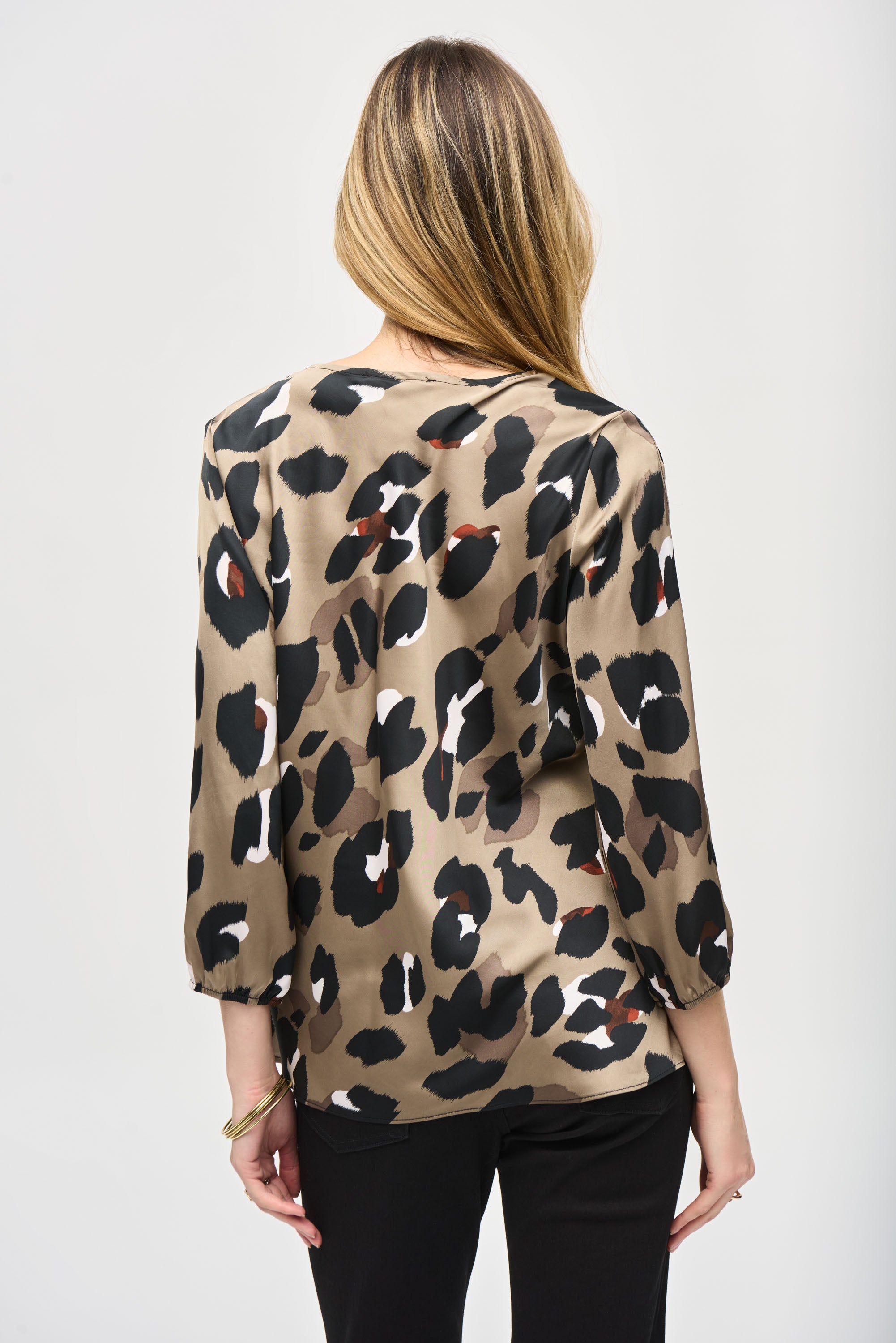 JOSEPH RIBKOFF SATIN ANIMAL PRINT TOP STYLE 243108 COLOUR BLACK.MULTI