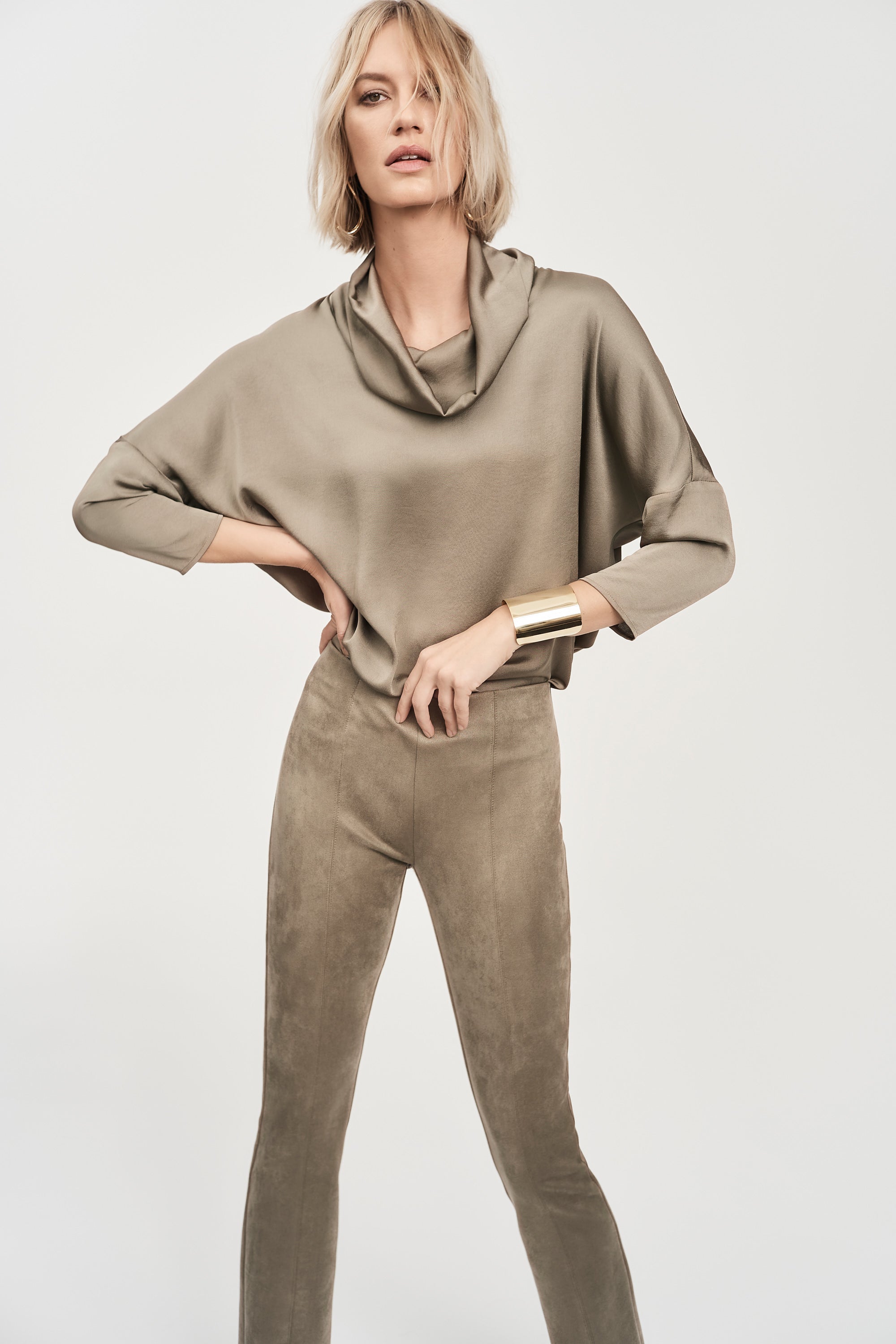 JOSEPH RIBKOFF SATIN COWL COLLAR TOP STYLE 243189 COLOUR JAVA