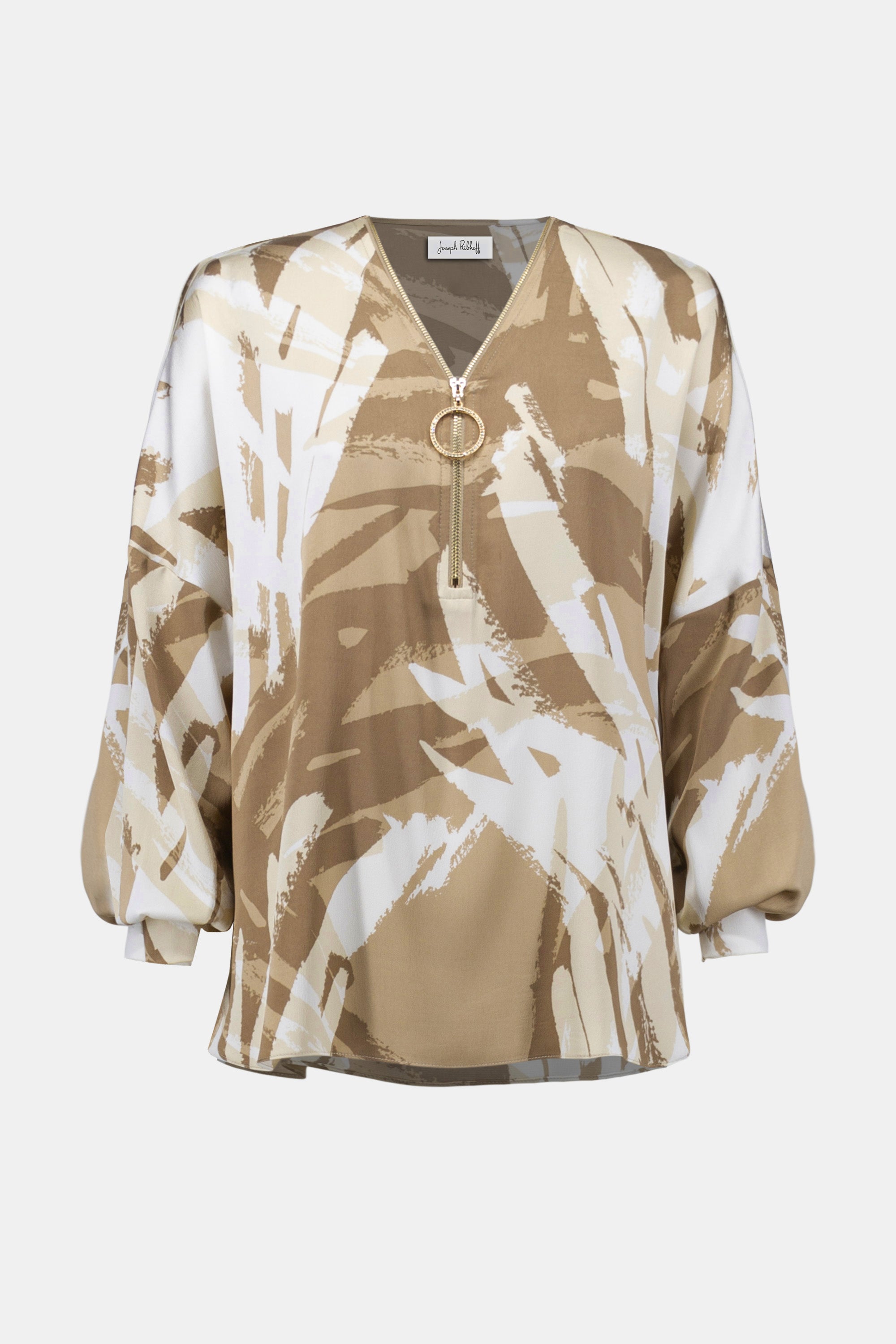 JOSEPH RIBKOFF TUNIC WITH ZIPPER DETAIL STYLE 254193 COLOUR BEIGE/OFF-WHITE