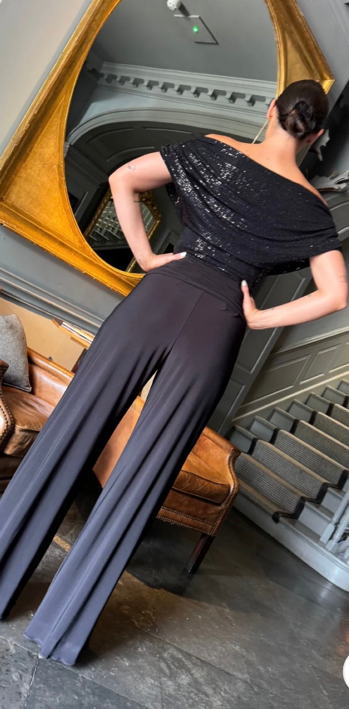 ATOM LABEL CARBON JUMPSUIT IN BLACK SPARKLE