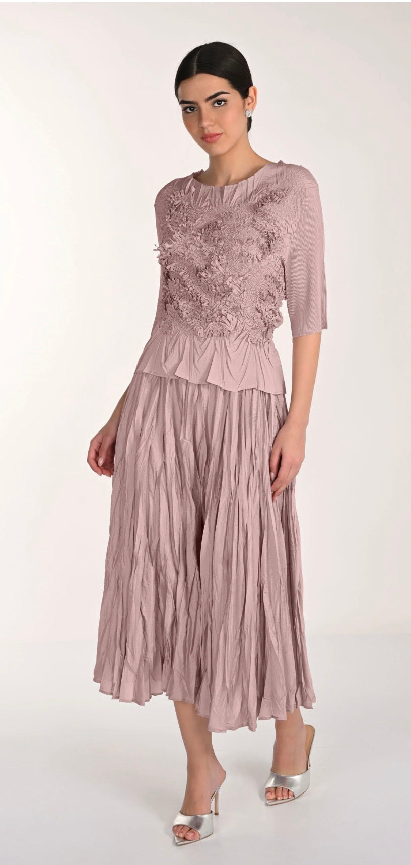 FRANK LYMAN PLEATED MIDI SKIRT AND TOP STYLE 268520 COLOUR DUSTY ROSE