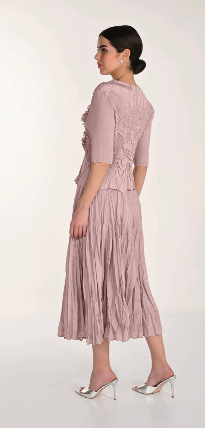FRANK LYMAN PLEATED MIDI SKIRT AND TOP STYLE 268520 COLOUR DUSTY ROSE