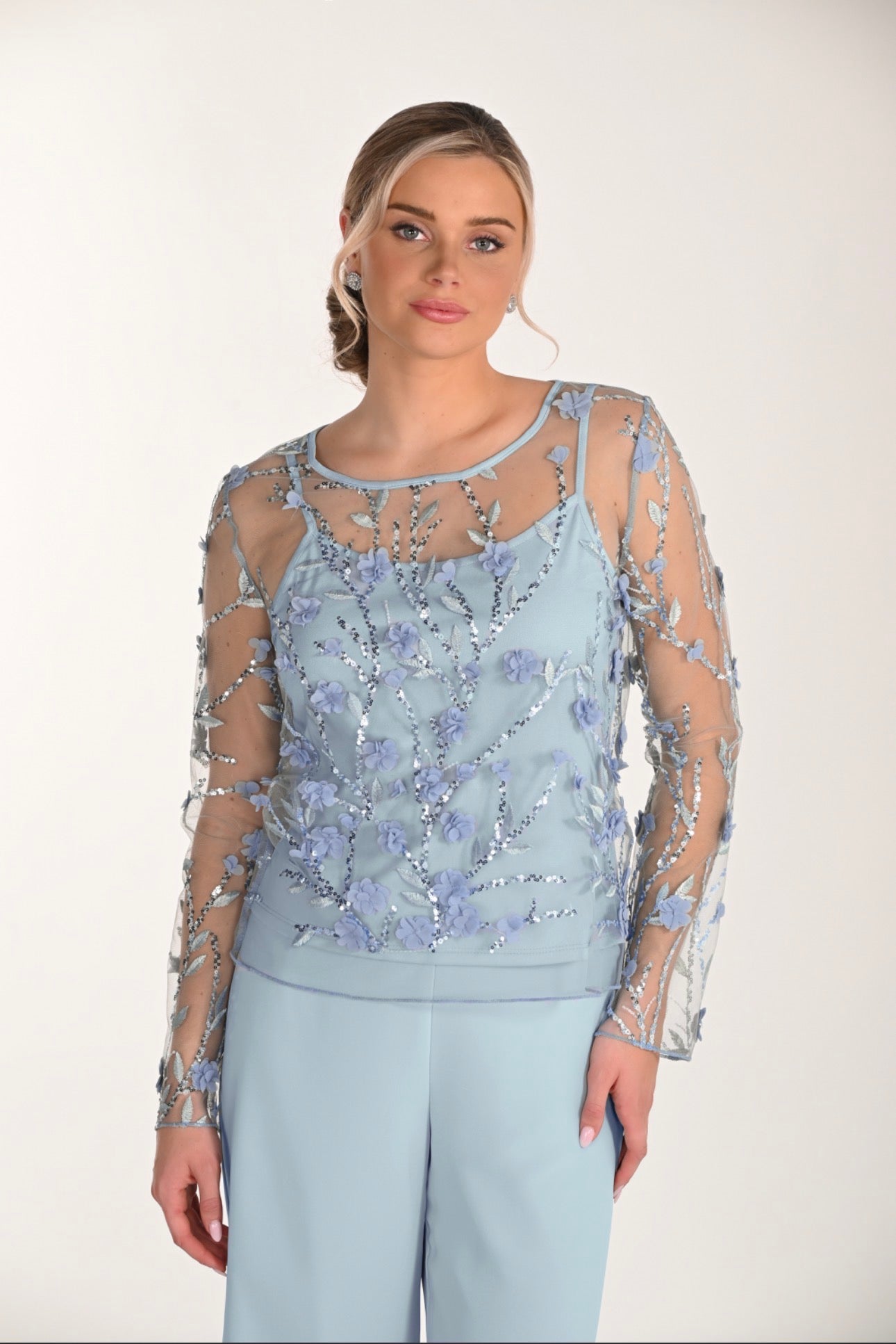 FRANK LYMAN SPARKLE MESH TOP STYLE 268174 COLOUR AQUA MIST